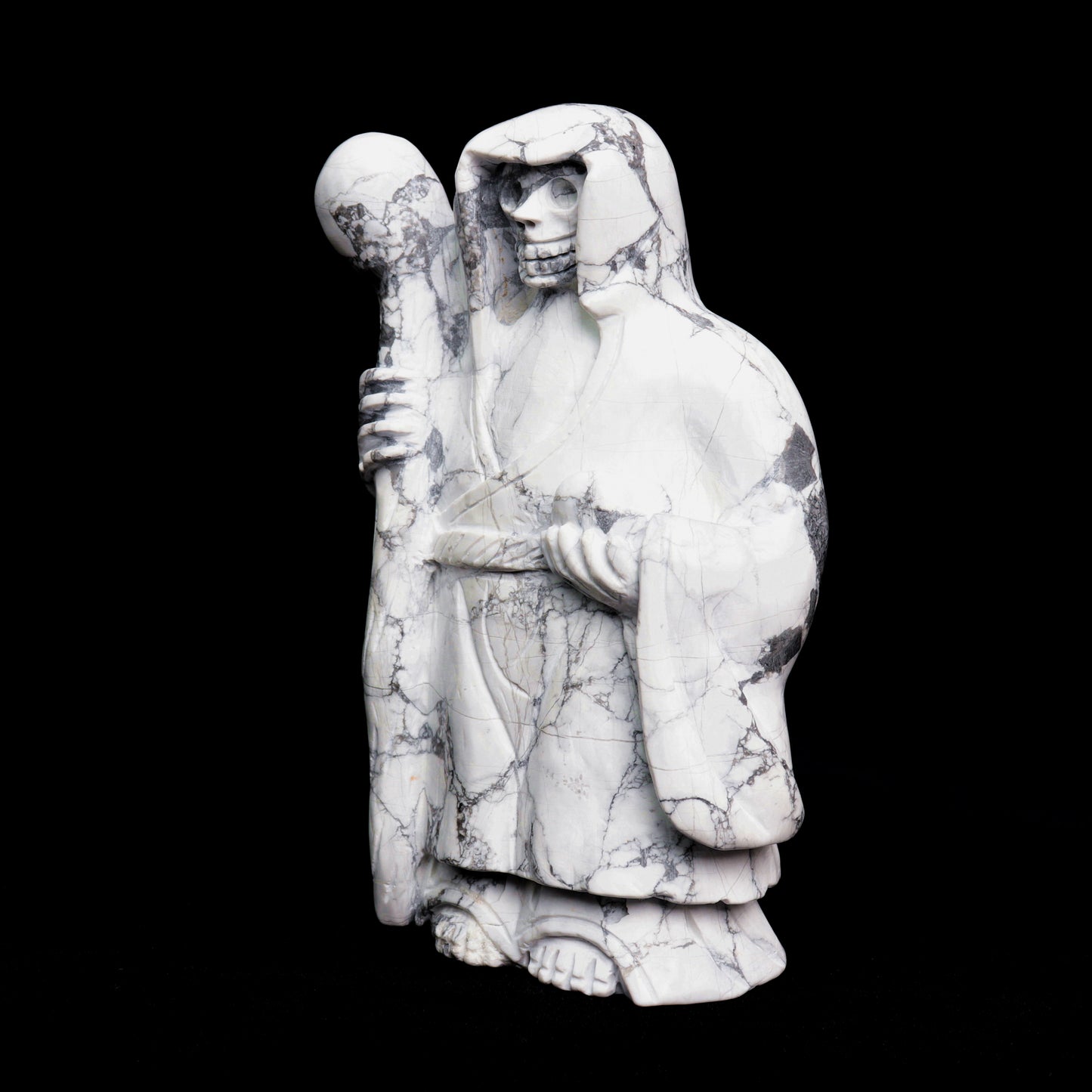 7" Howlite Crystal Death Sculpture Realistic Healing Quartz Decor