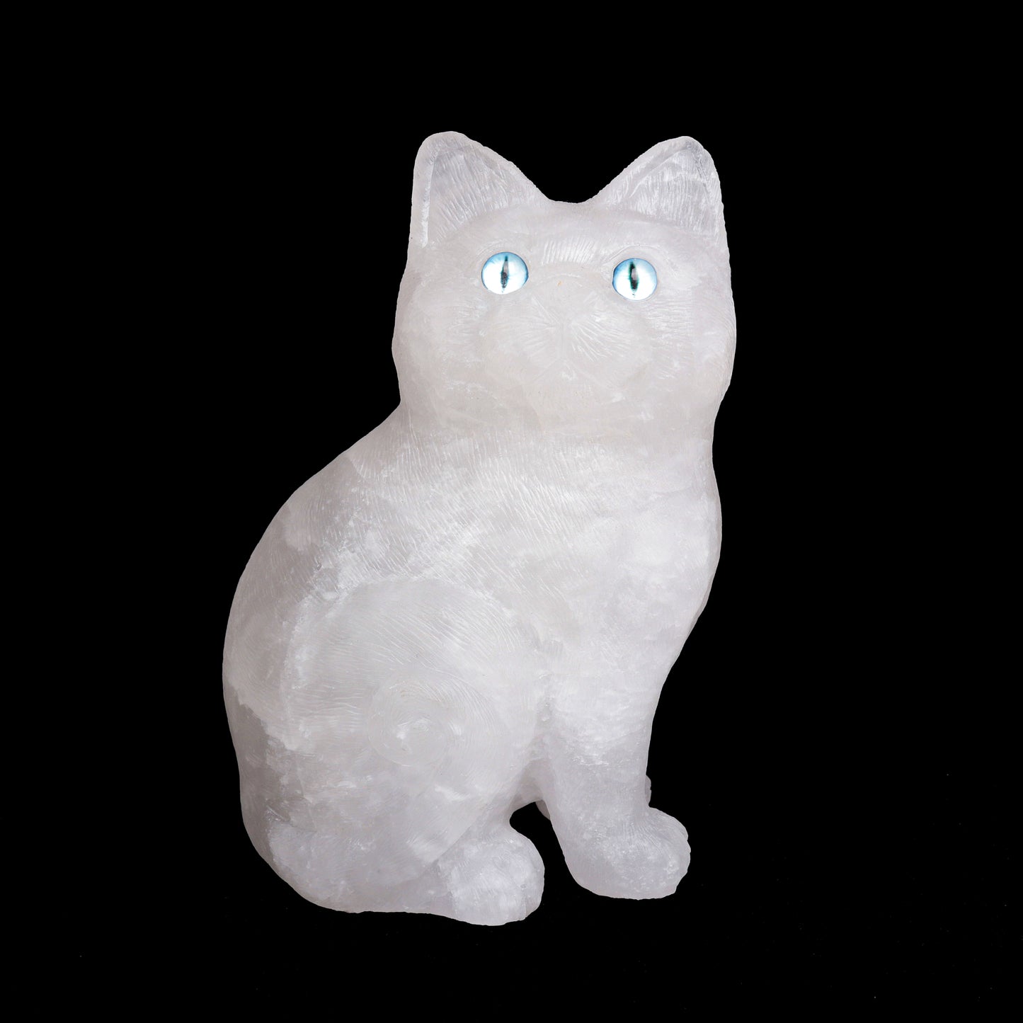 6.6Lb Clear Quartz Carved Cat Sculpture Realistic Crystal Healing Quartz Decor