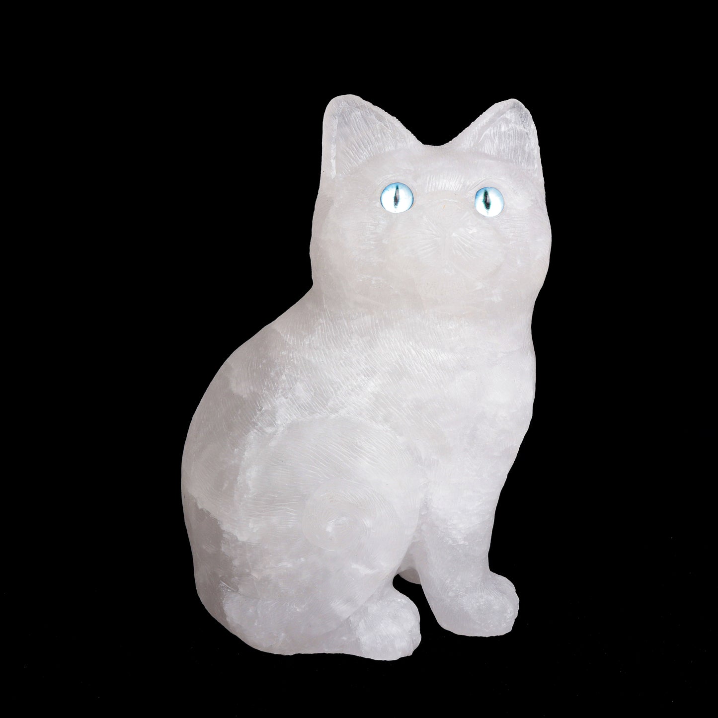 6.6Lb Clear Quartz Carved Cat Sculpture Realistic Crystal Healing Quartz Decor