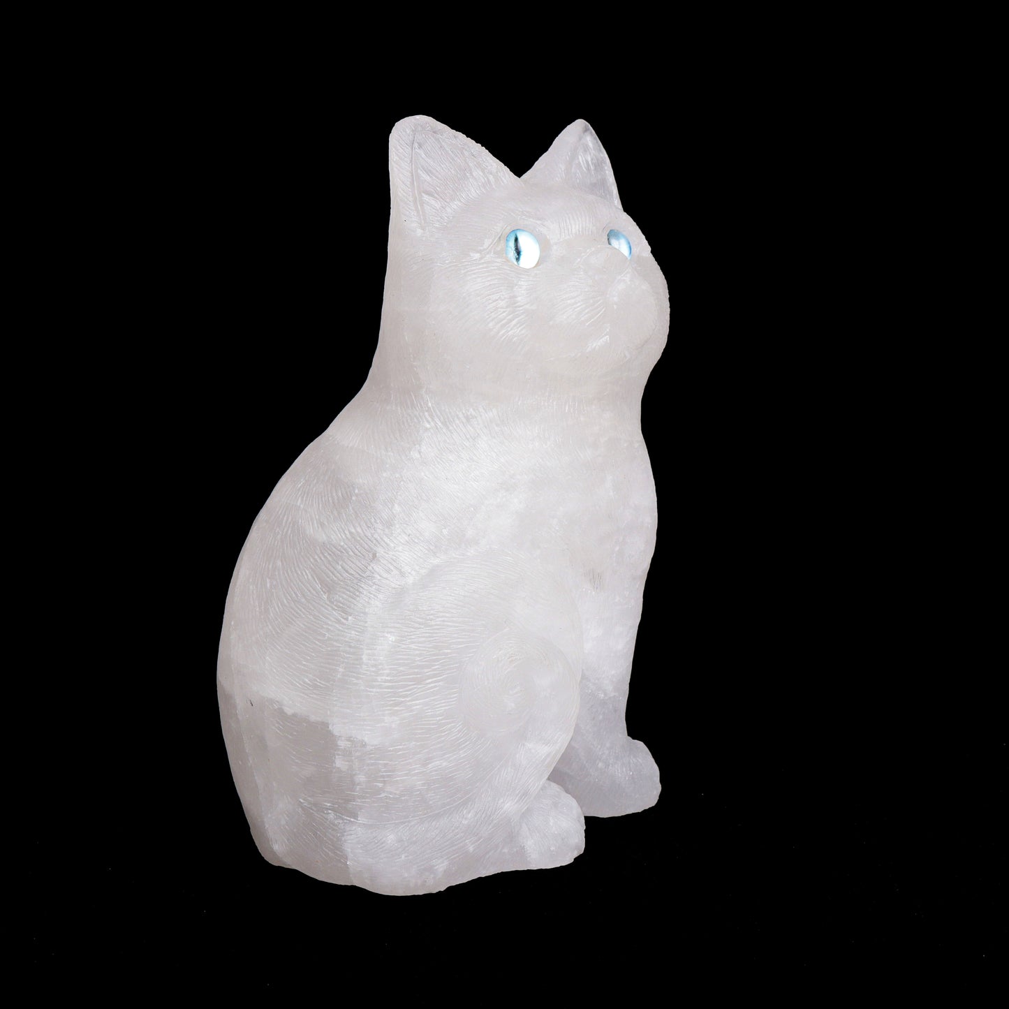 6.6Lb Clear Quartz Carved Cat Sculpture Realistic Crystal Healing Quartz Decor
