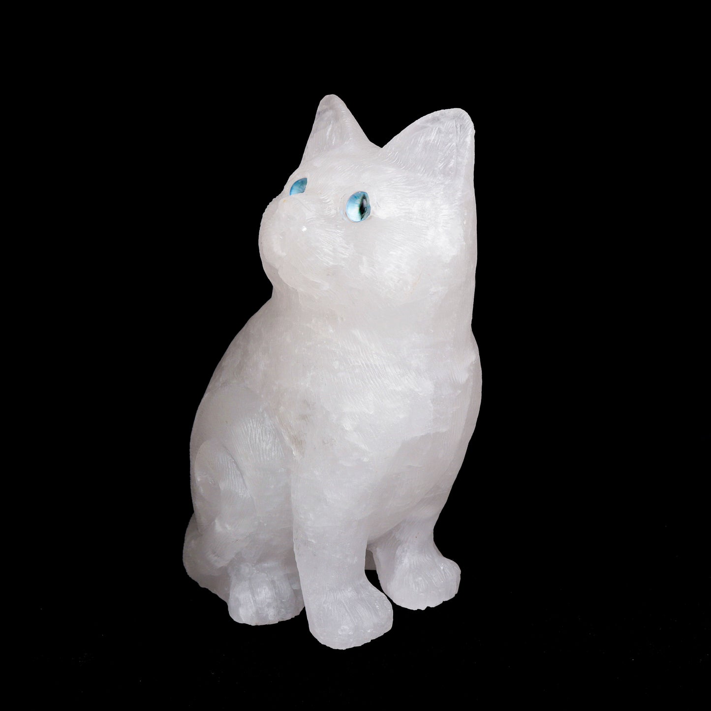 6.6Lb Clear Quartz Carved Cat Sculpture Realistic Crystal Healing Quartz Decor