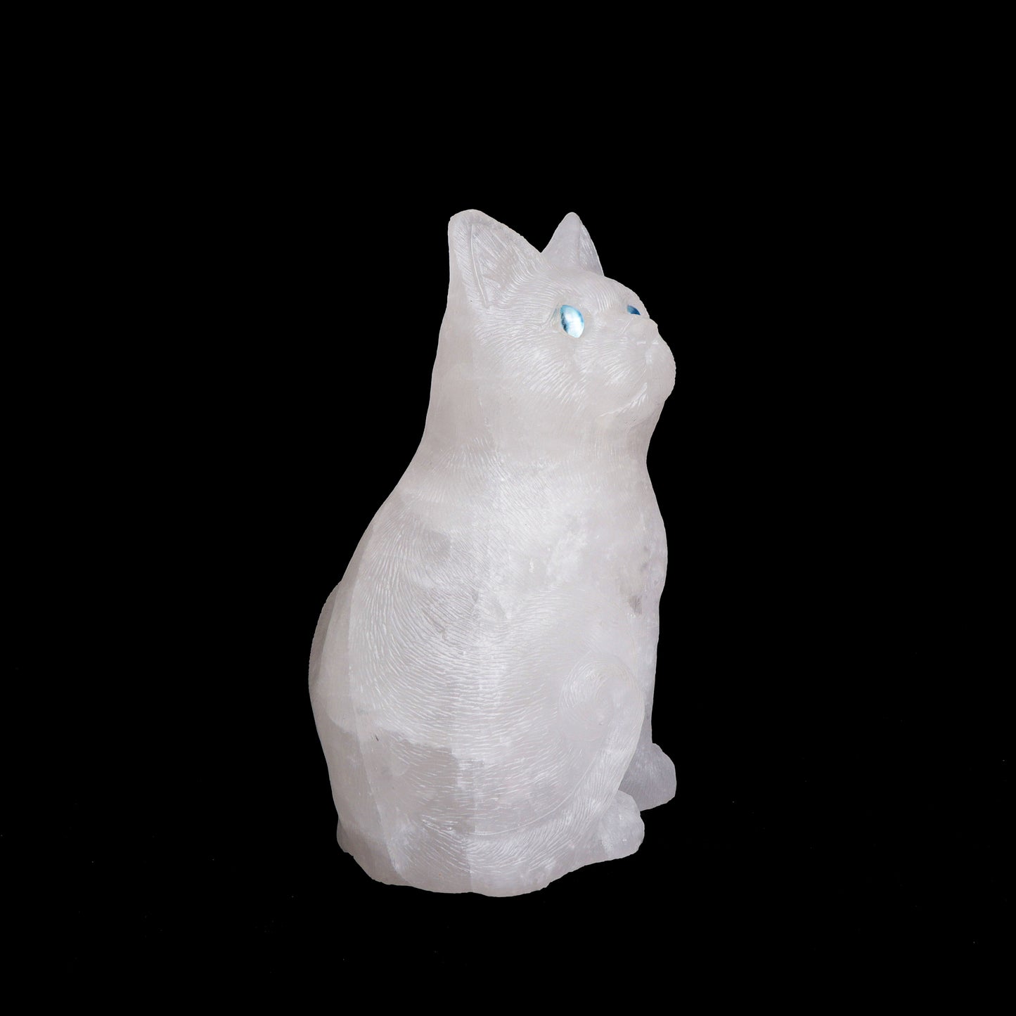 6.6Lb Clear Quartz Carved Cat Sculpture Realistic Crystal Healing Quartz Decor