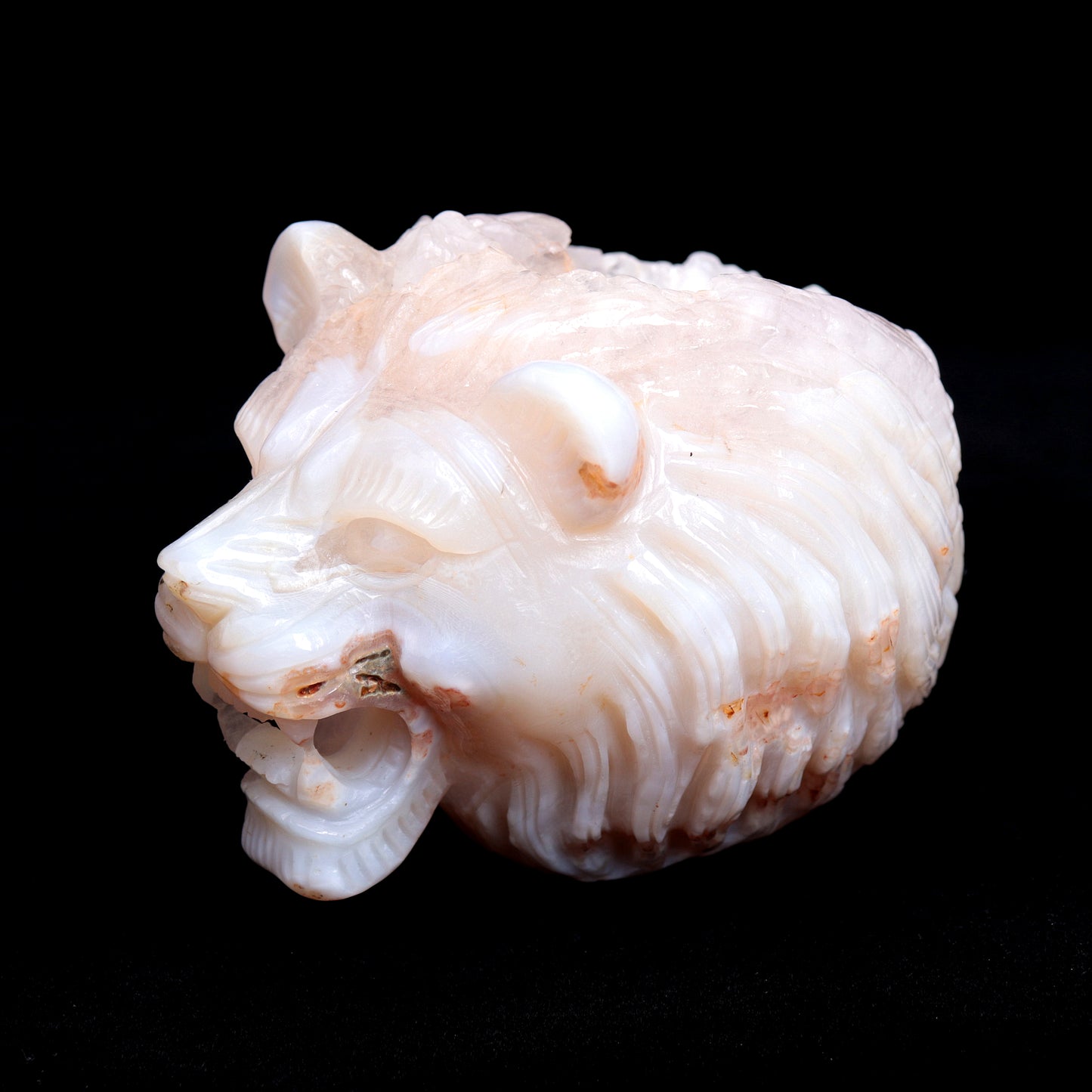 4.5" Druzy Agate Crystal Lion Head Figurine Realistic Decor