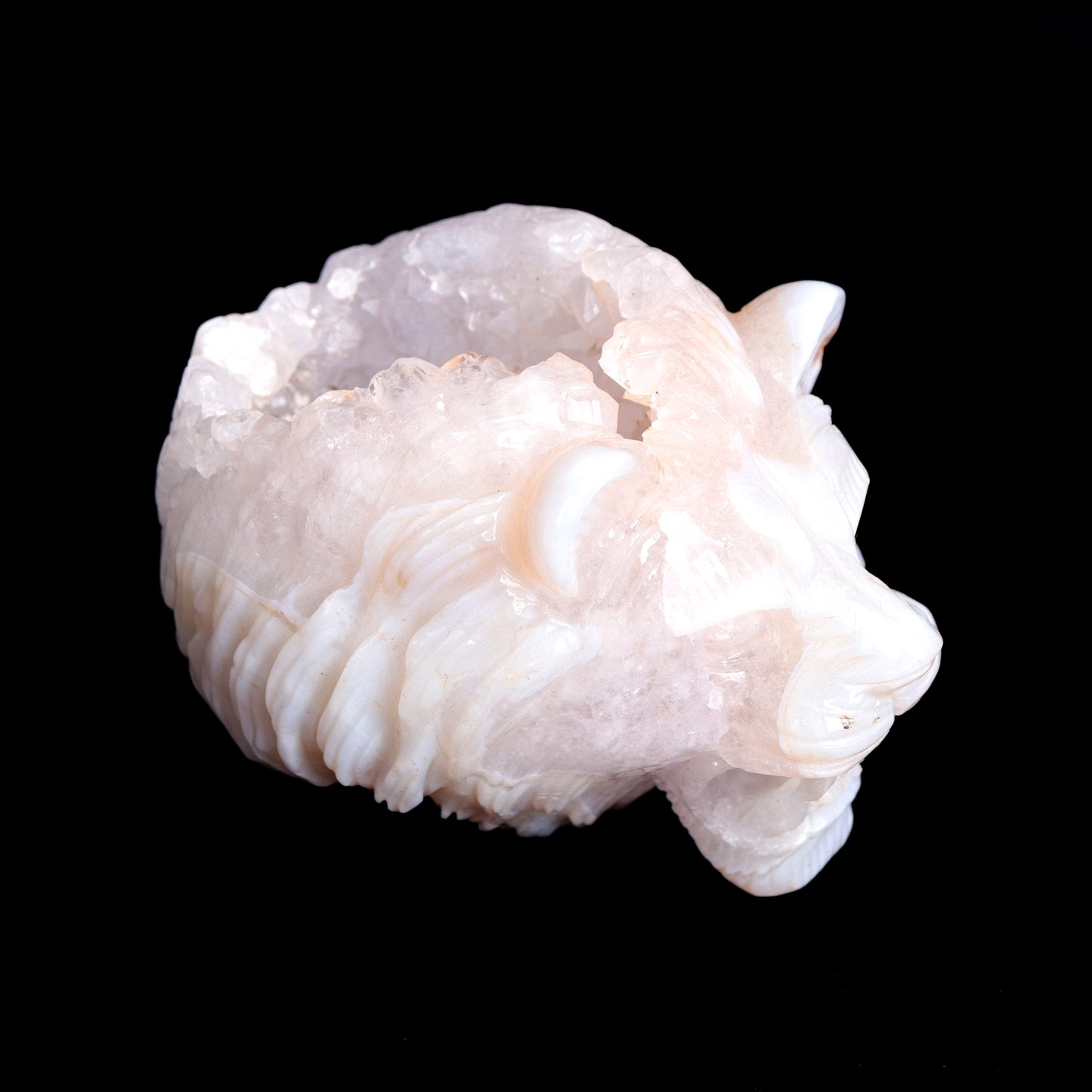 4.5" Druzy Agate Crystal Lion Head Figurine Realistic Decor