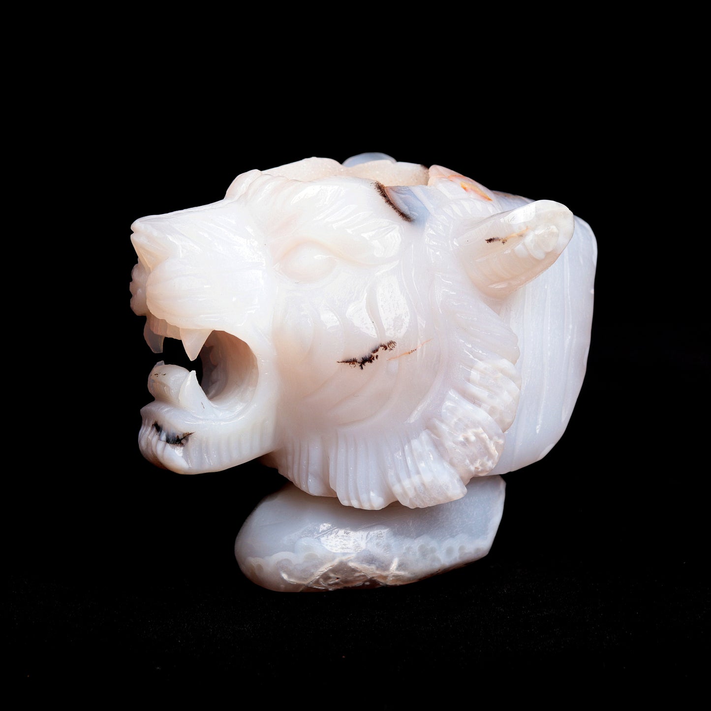 4.5" Druzy Agate Crystal Tiger Head Figurine Realistic Quartz Decor