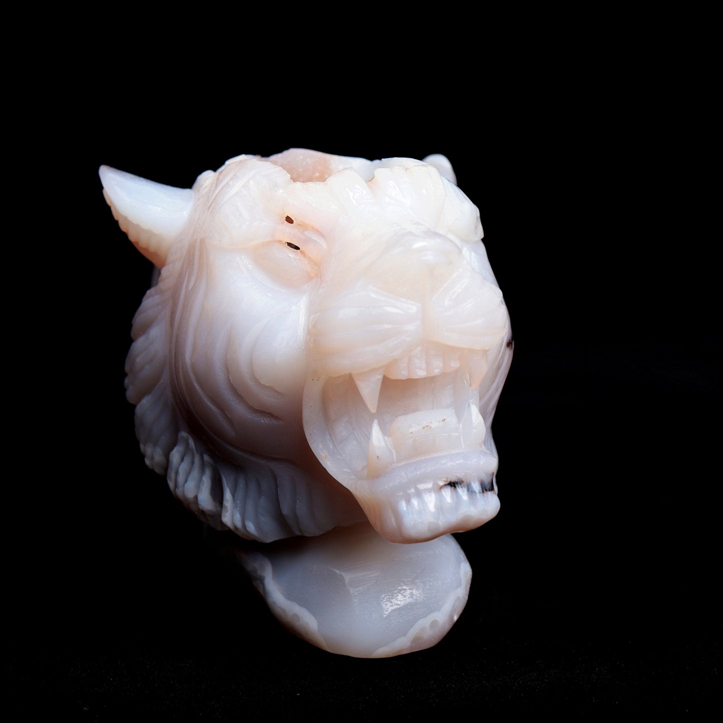 4.5" Druzy Agate Crystal Tiger Head Figurine Realistic Quartz Decor