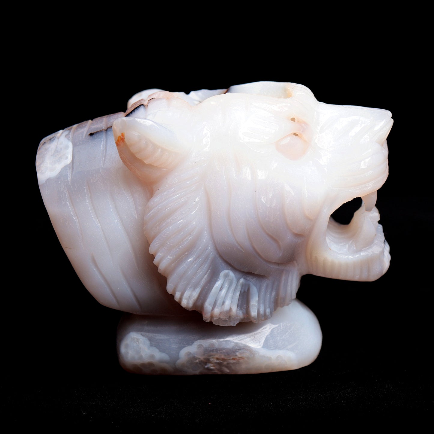 4.5" Druzy Agate Crystal Tiger Head Figurine Realistic Quartz Decor