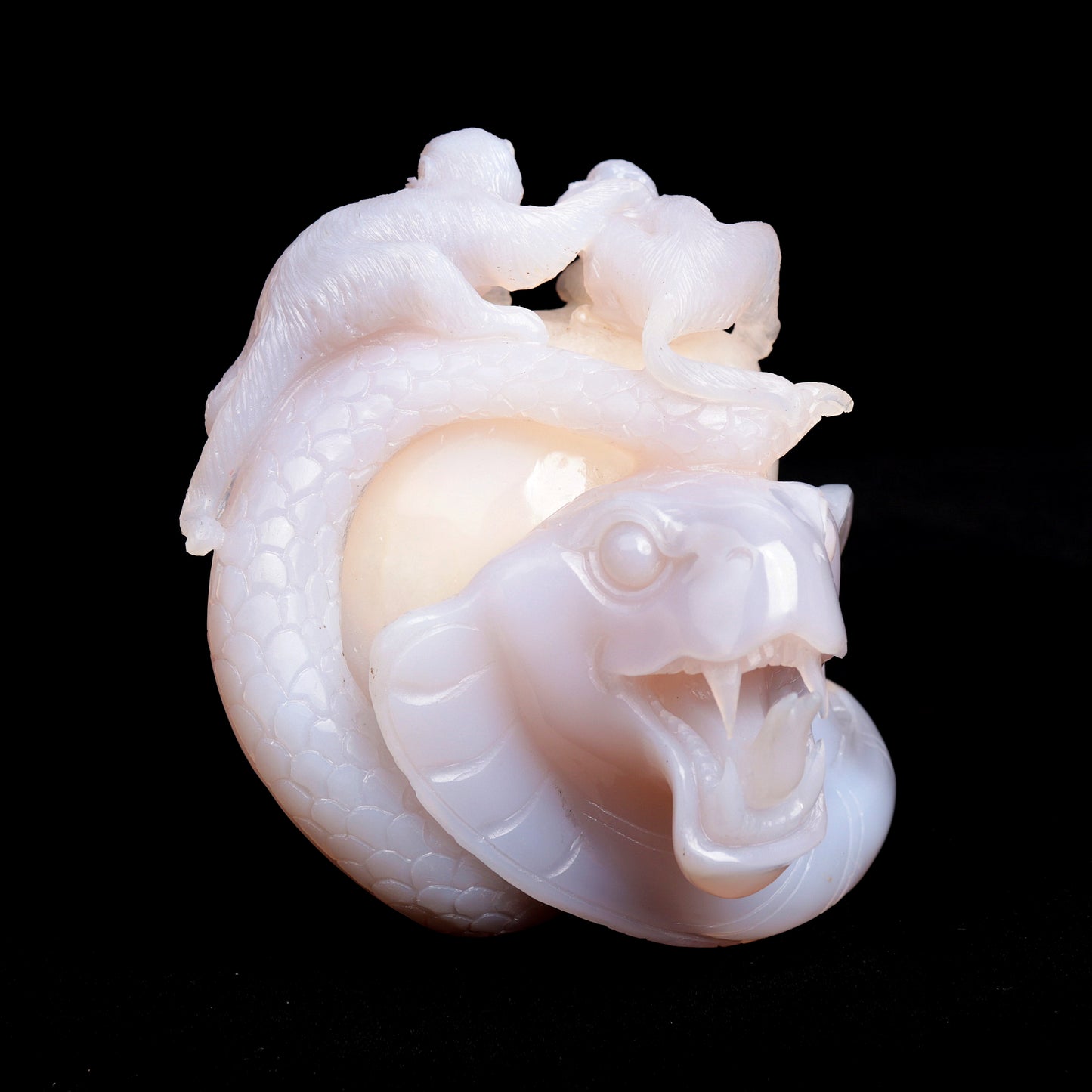 5" Druzy Agate Geode Carved Crystal Monkey Snake Figurine Realistic