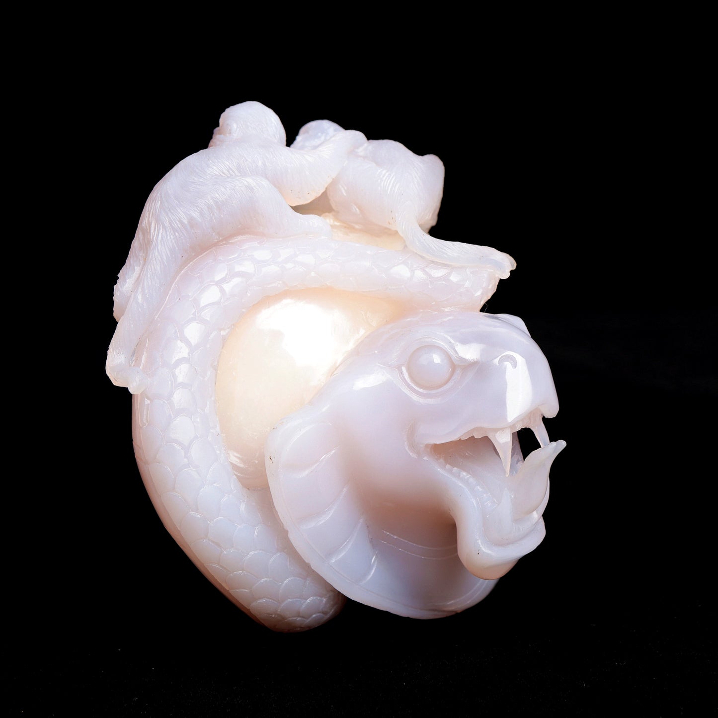 5" Druzy Agate Geode Carved Crystal Monkey Snake Figurine Realistic