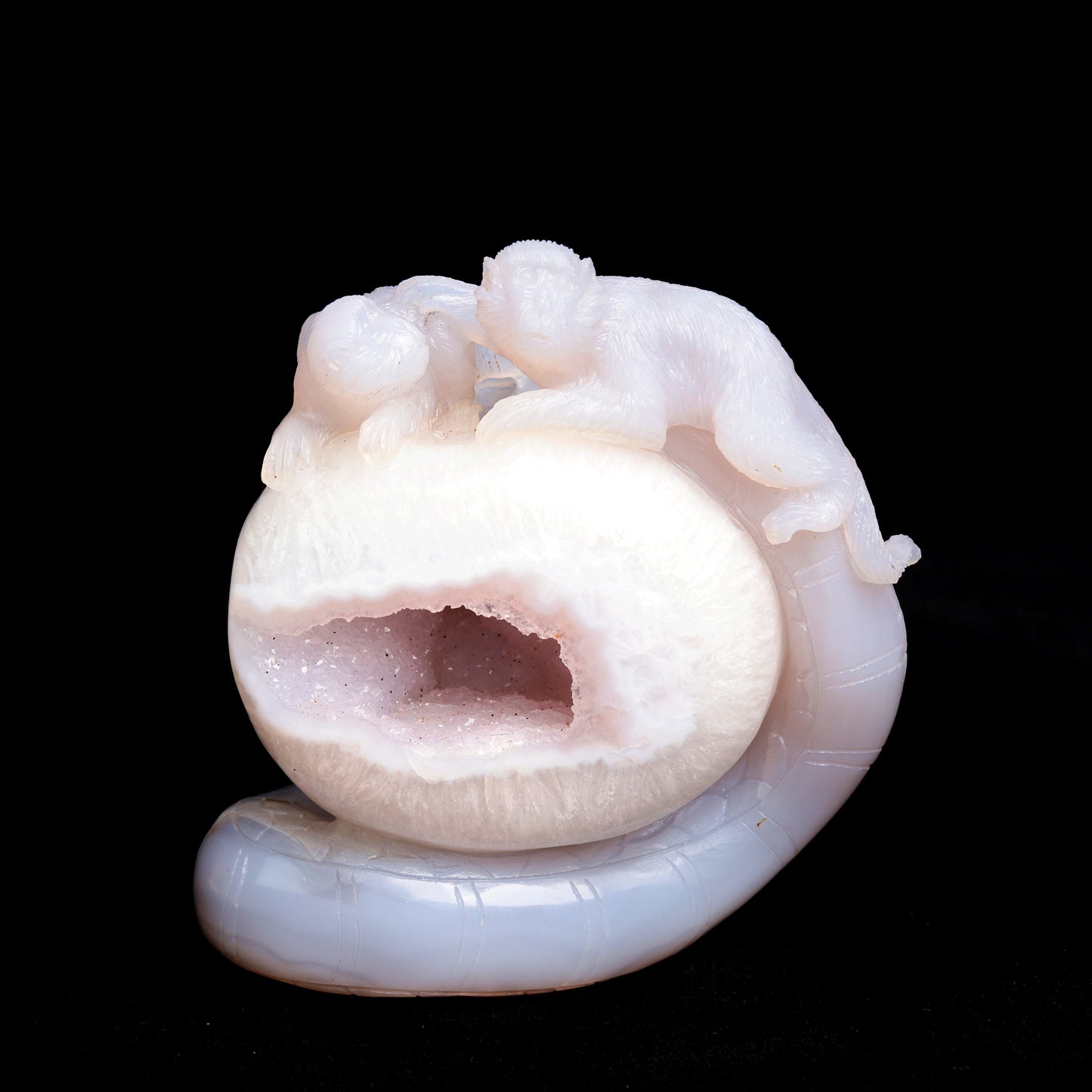 5" Druzy Agate Geode Carved Crystal Monkey Snake Figurine Realistic