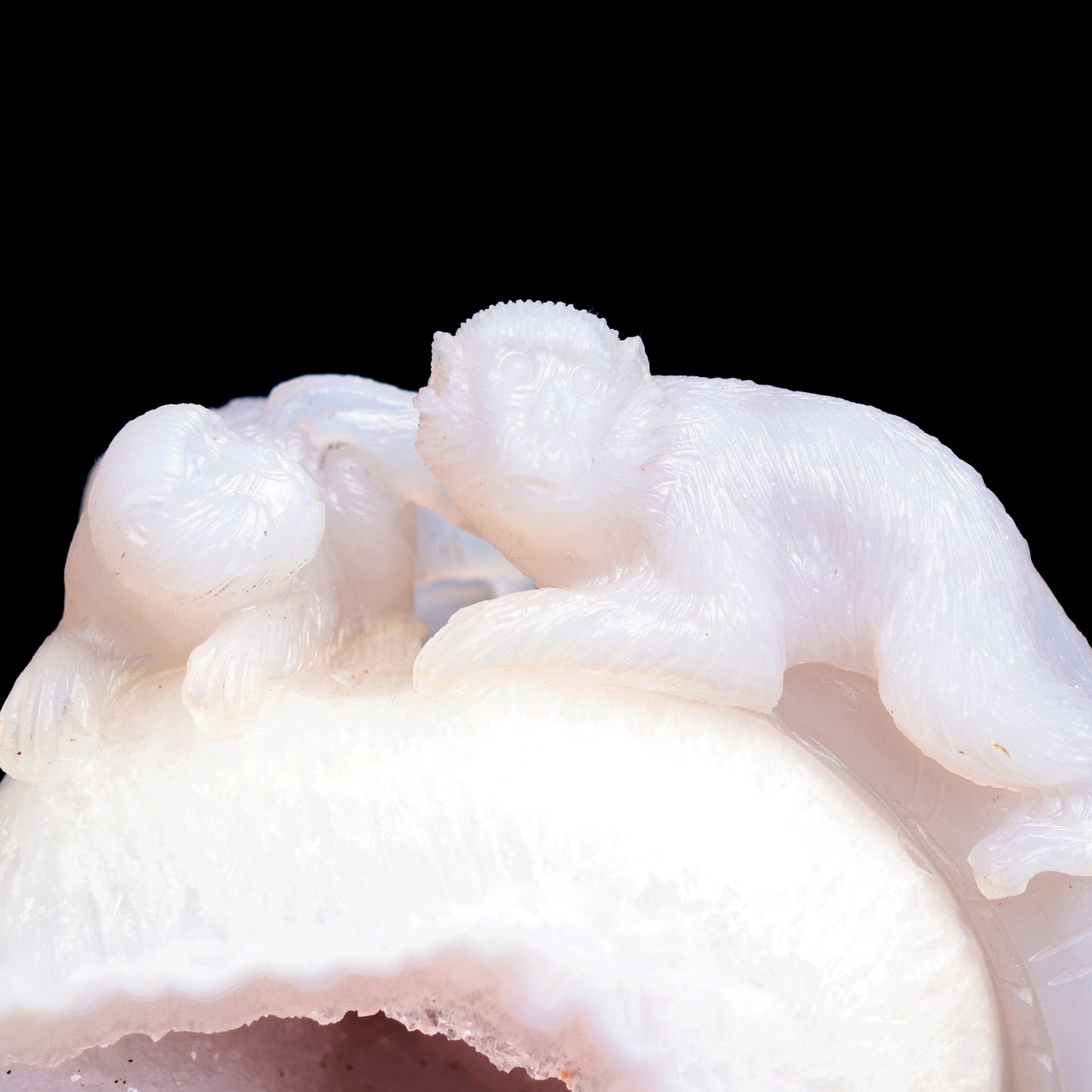 5" Druzy Agate Geode Carved Crystal Monkey Snake Figurine Realistic