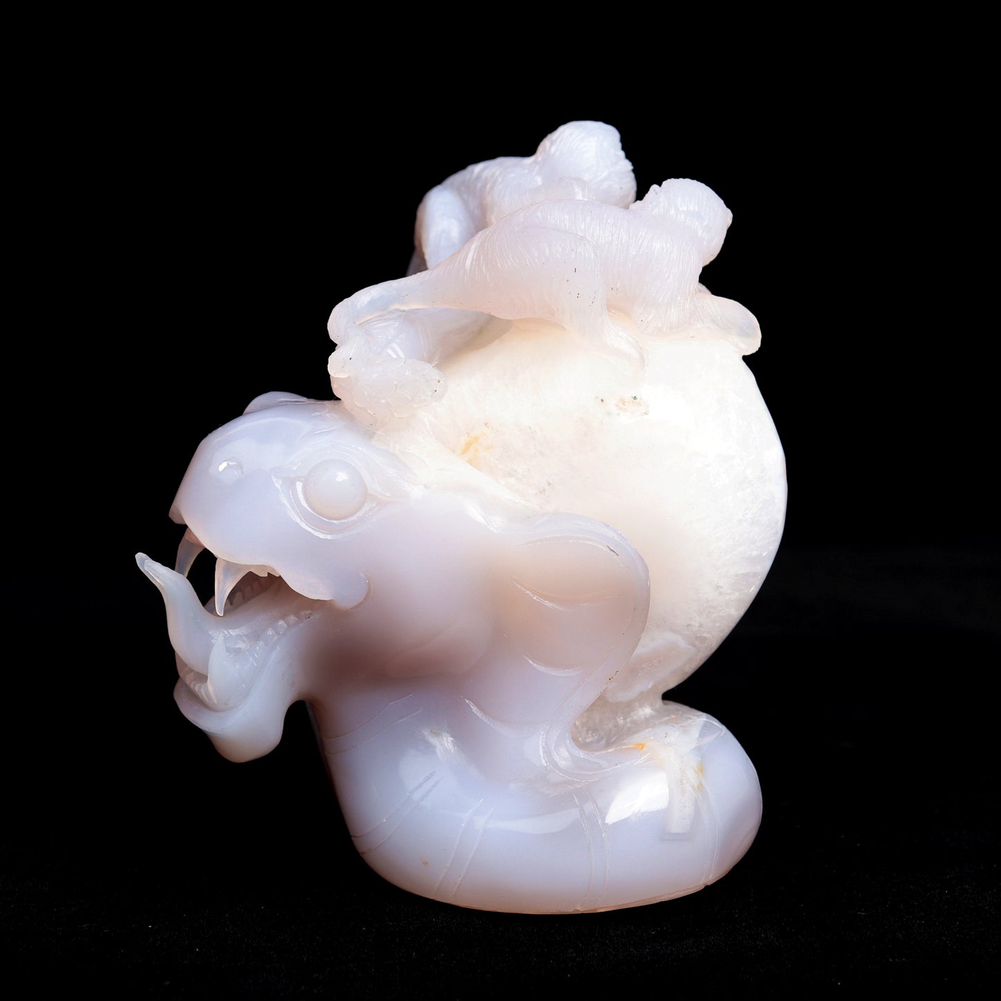 5" Druzy Agate Geode Carved Crystal Monkey Snake Figurine Realistic