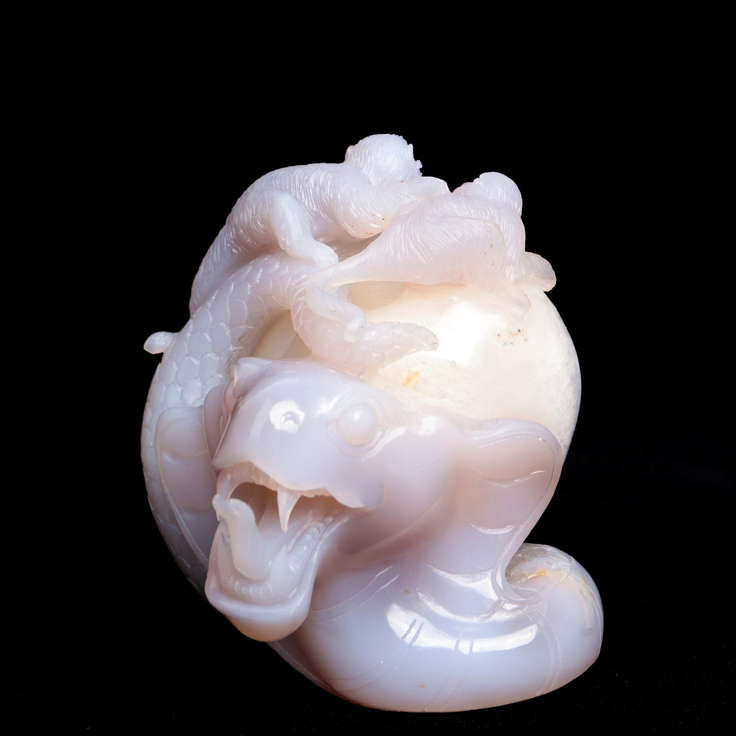5" Druzy Agate Geode Carved Crystal Monkey Snake Figurine Realistic