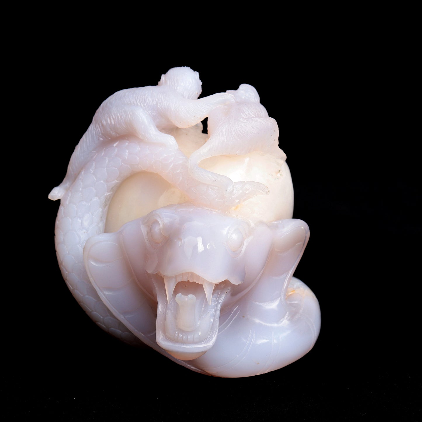 5" Druzy Agate Geode Carved Crystal Monkey Snake Figurine Realistic