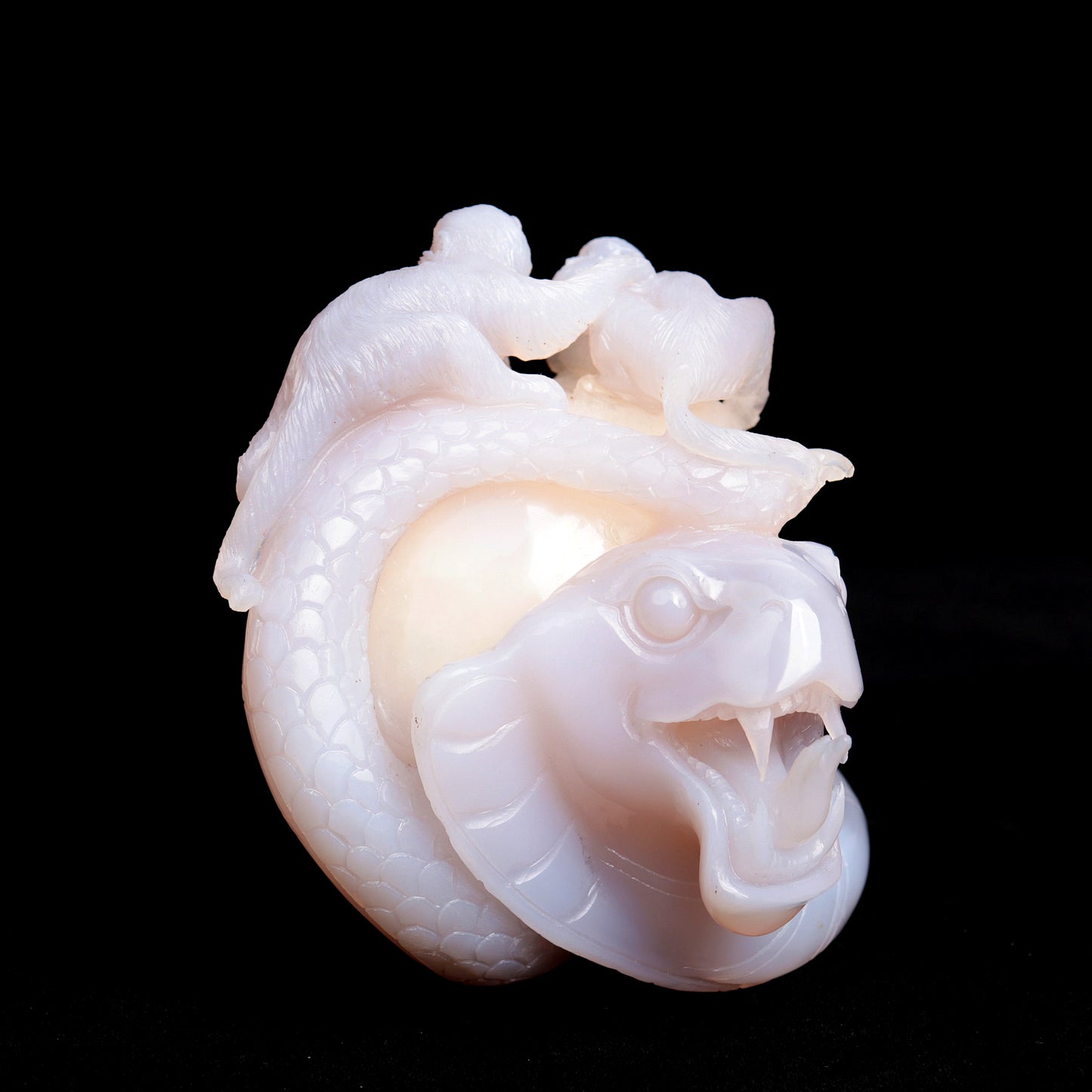 5" Druzy Agate Geode Carved Crystal Monkey Snake Figurine Realistic