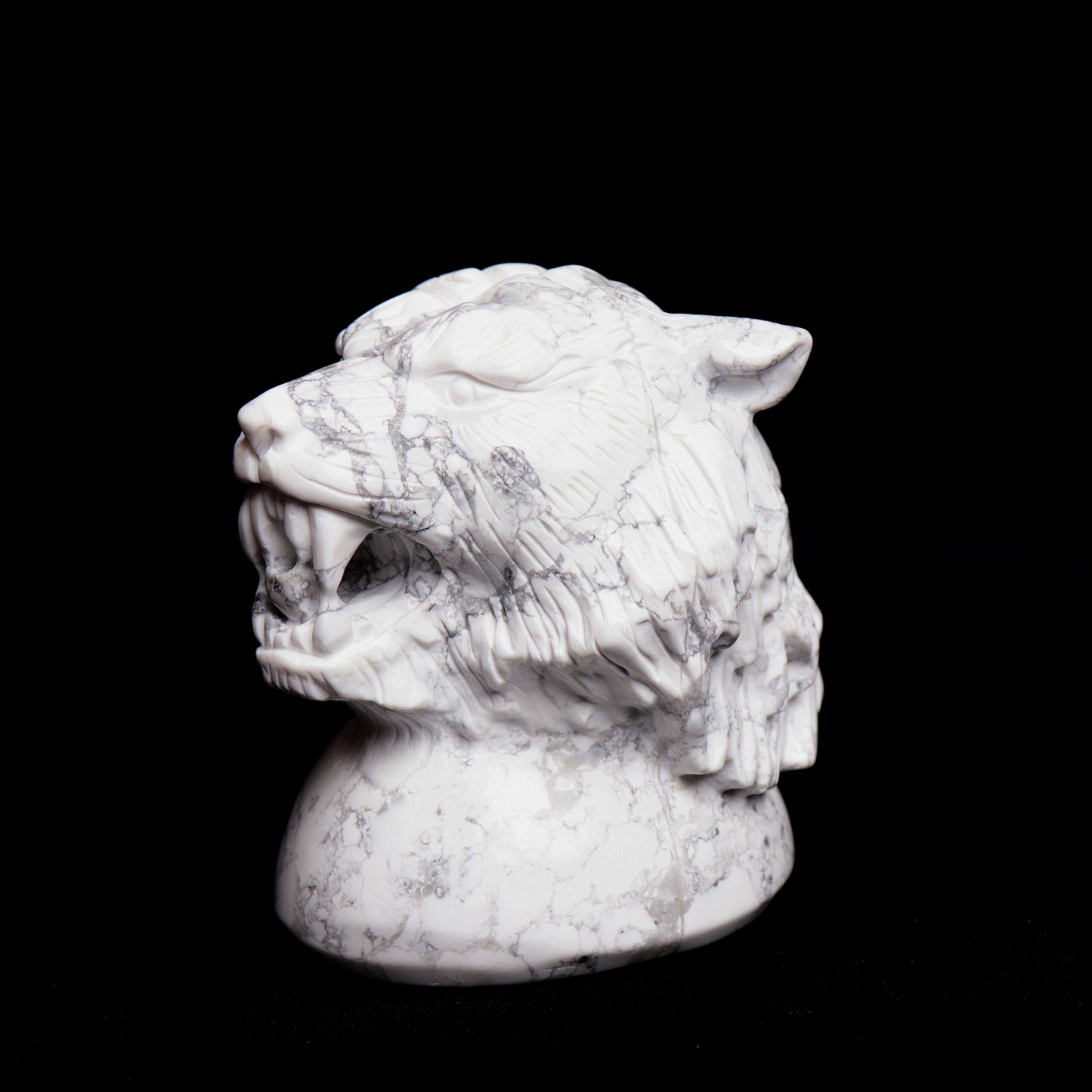 3" Howlite Carved Tiger Head Figurine Realistic Crystal Healing Quartz Decor