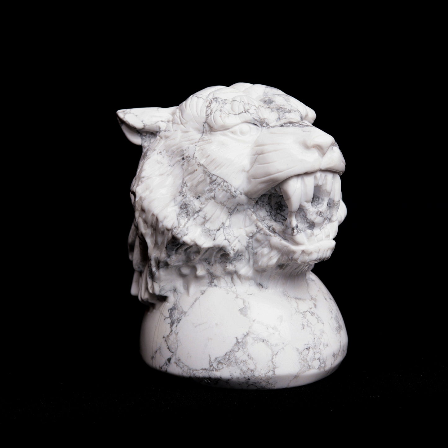 3" Howlite Carved Tiger Head Figurine Realistic Crystal Healing Quartz Decor