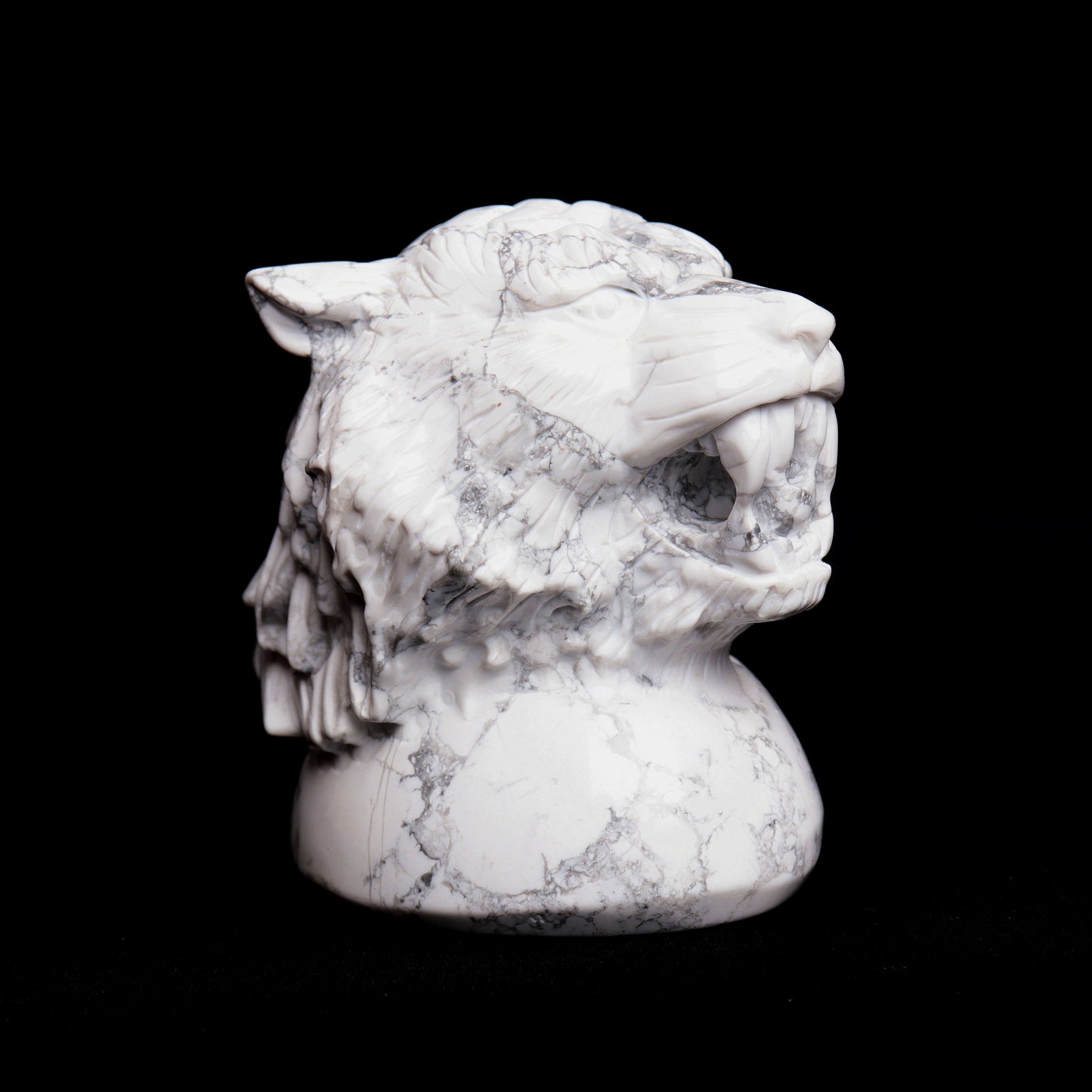 3" Howlite Carved Tiger Head Figurine Realistic Crystal Healing Quartz Decor