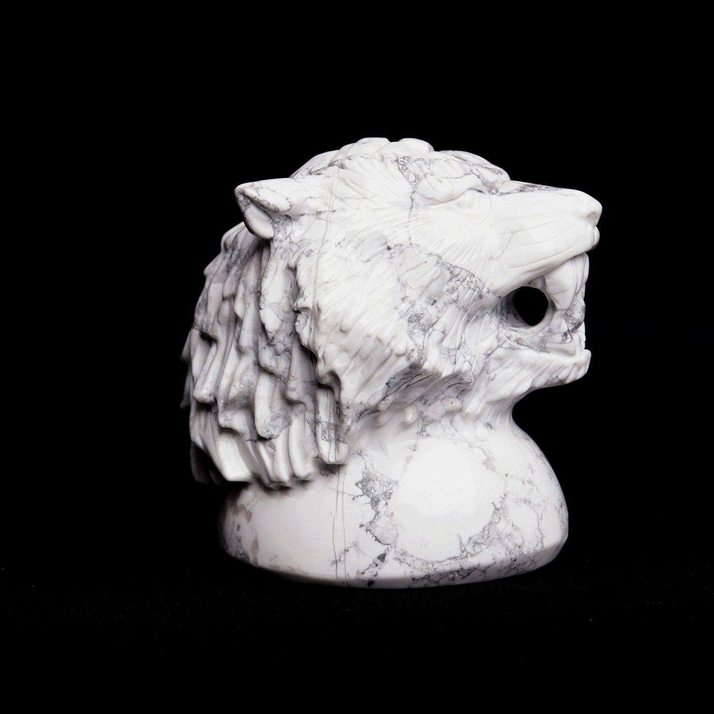3" Howlite Carved Tiger Head Figurine Realistic Crystal Healing Quartz Decor