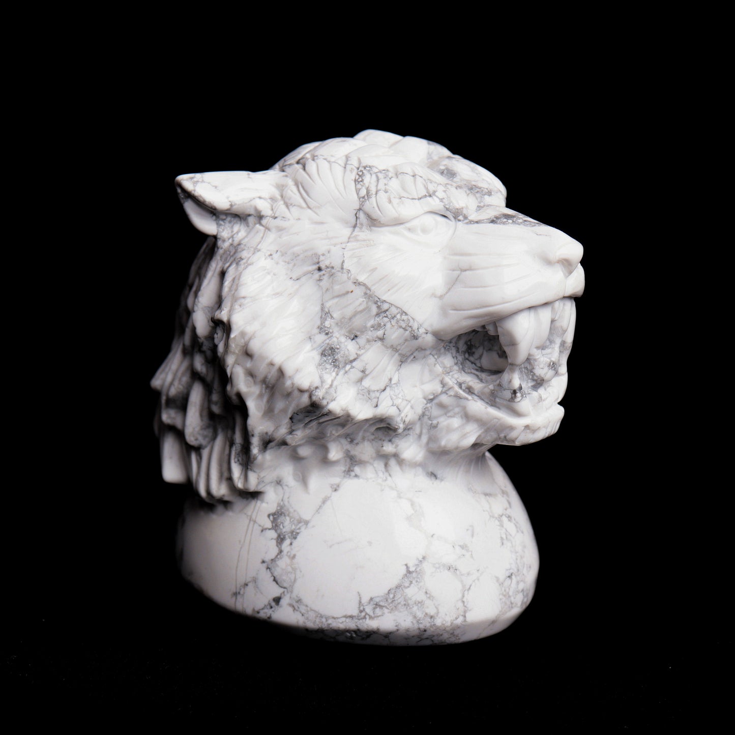 3" Howlite Carved Tiger Head Figurine Realistic Crystal Healing Quartz Decor