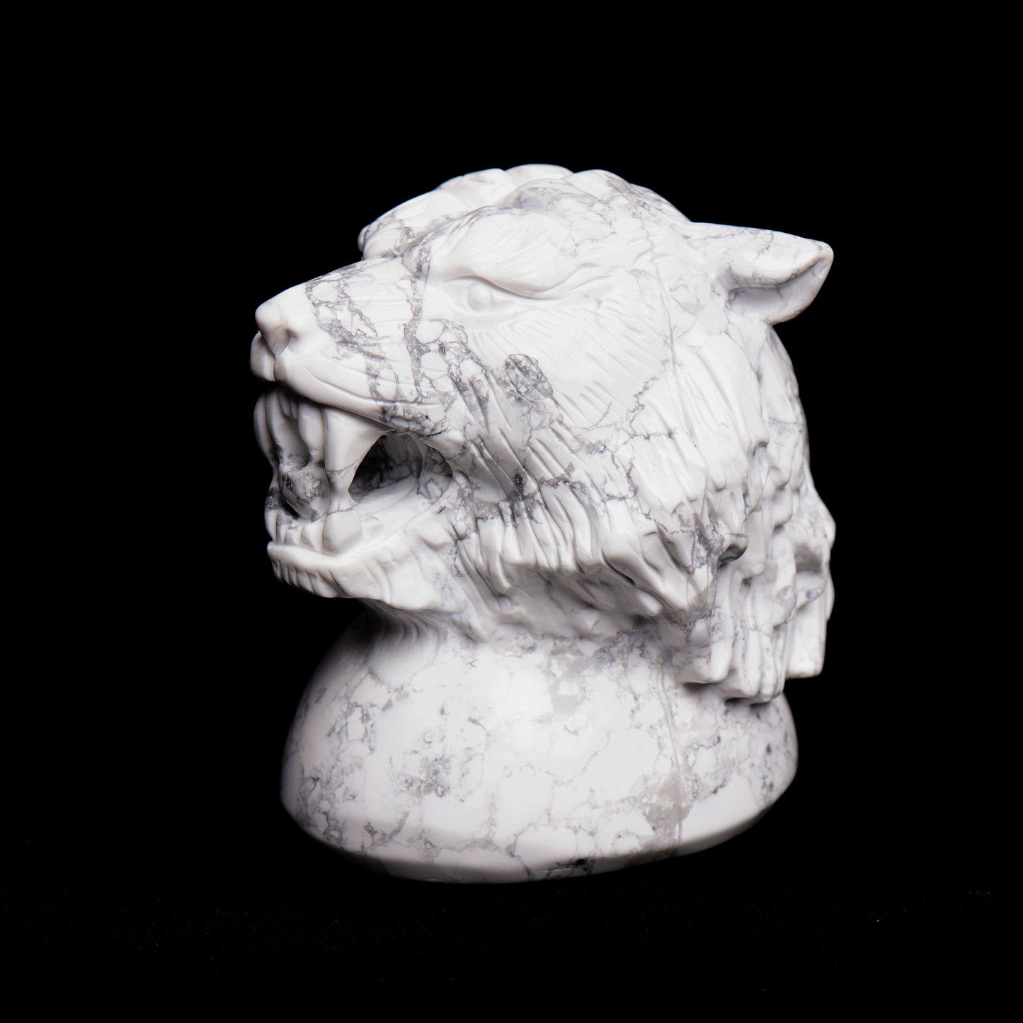 3" Howlite Carved Tiger Head Figurine Realistic Crystal Healing Quartz Decor