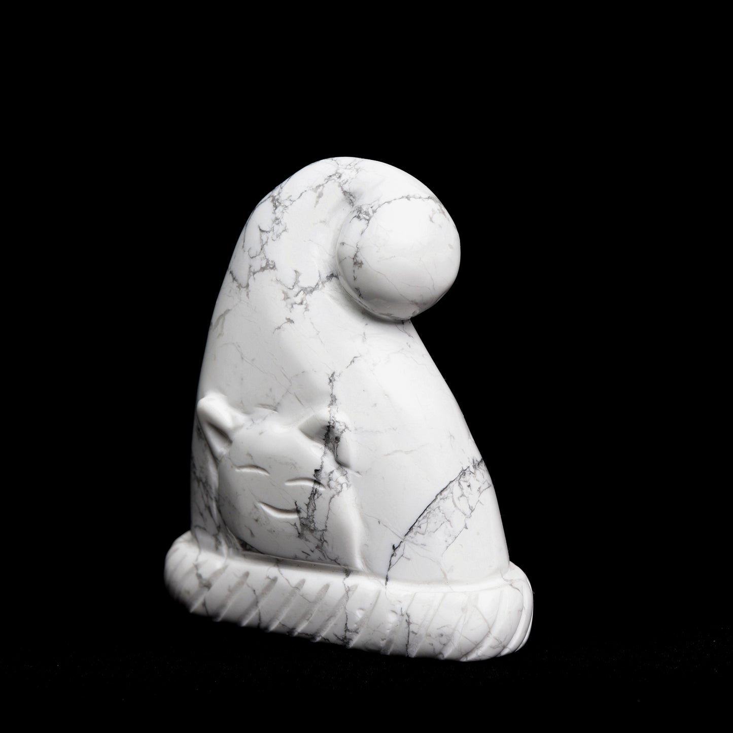 3" Howlite Carved Santa's Hat Figurine Crystal Healing Quartz Decor