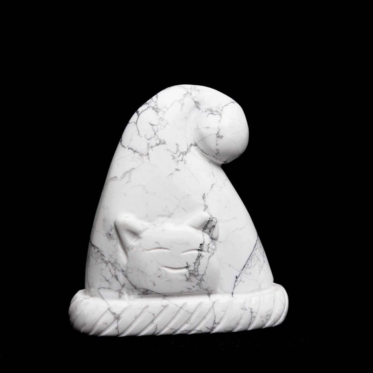 3" Howlite Carved Santa's Hat Figurine Crystal Healing Quartz Decor
