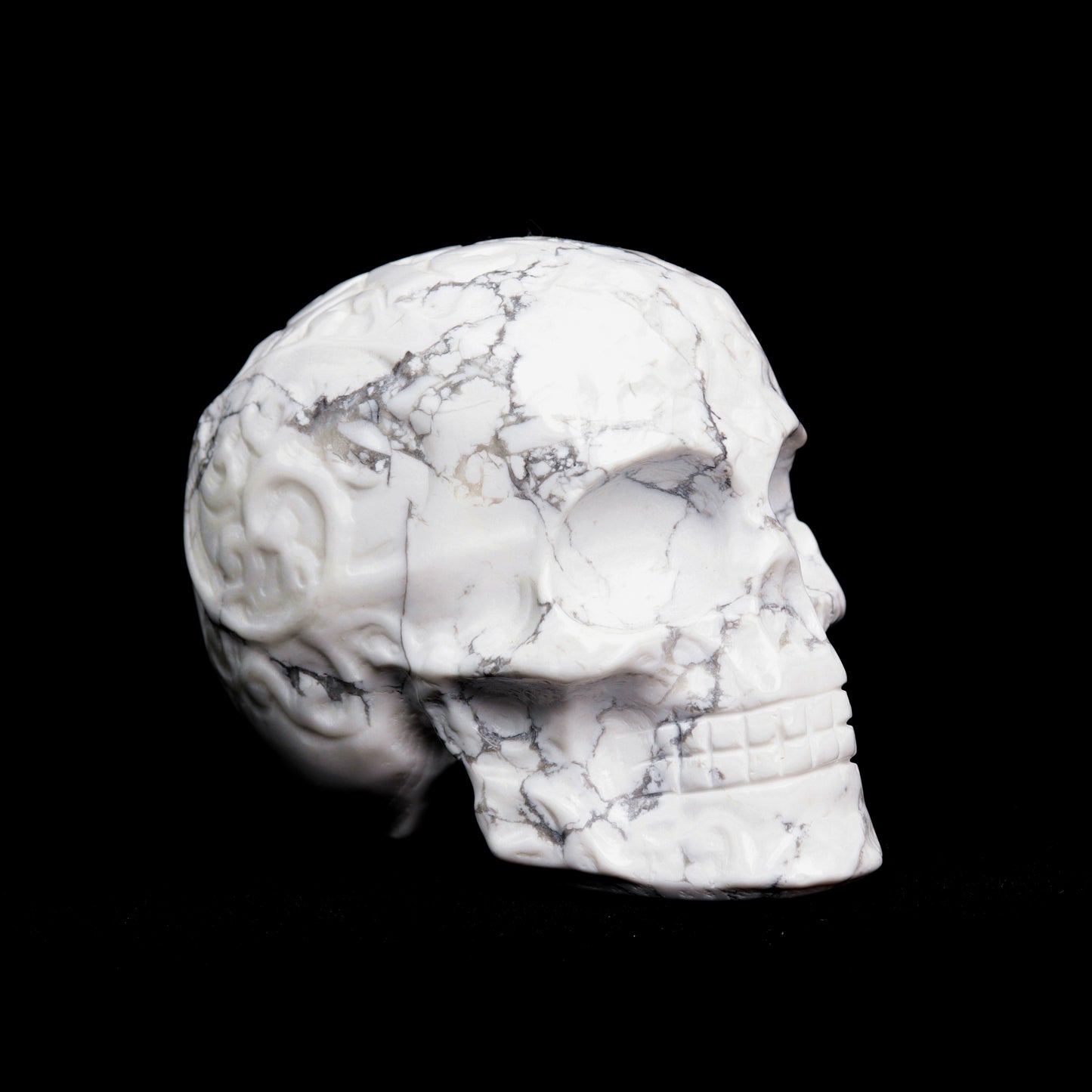 3" Howlite Carved Sugar Flower Crystal Skull Healing Quartz Decor Reiki