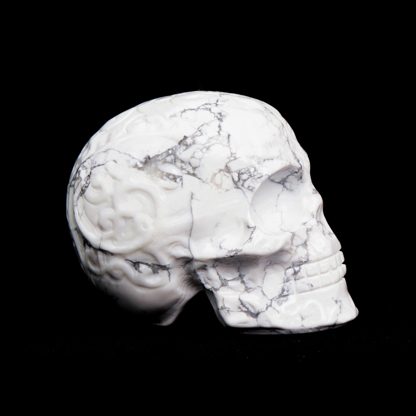 3" Howlite Carved Sugar Flower Crystal Skull Healing Quartz Decor Reiki