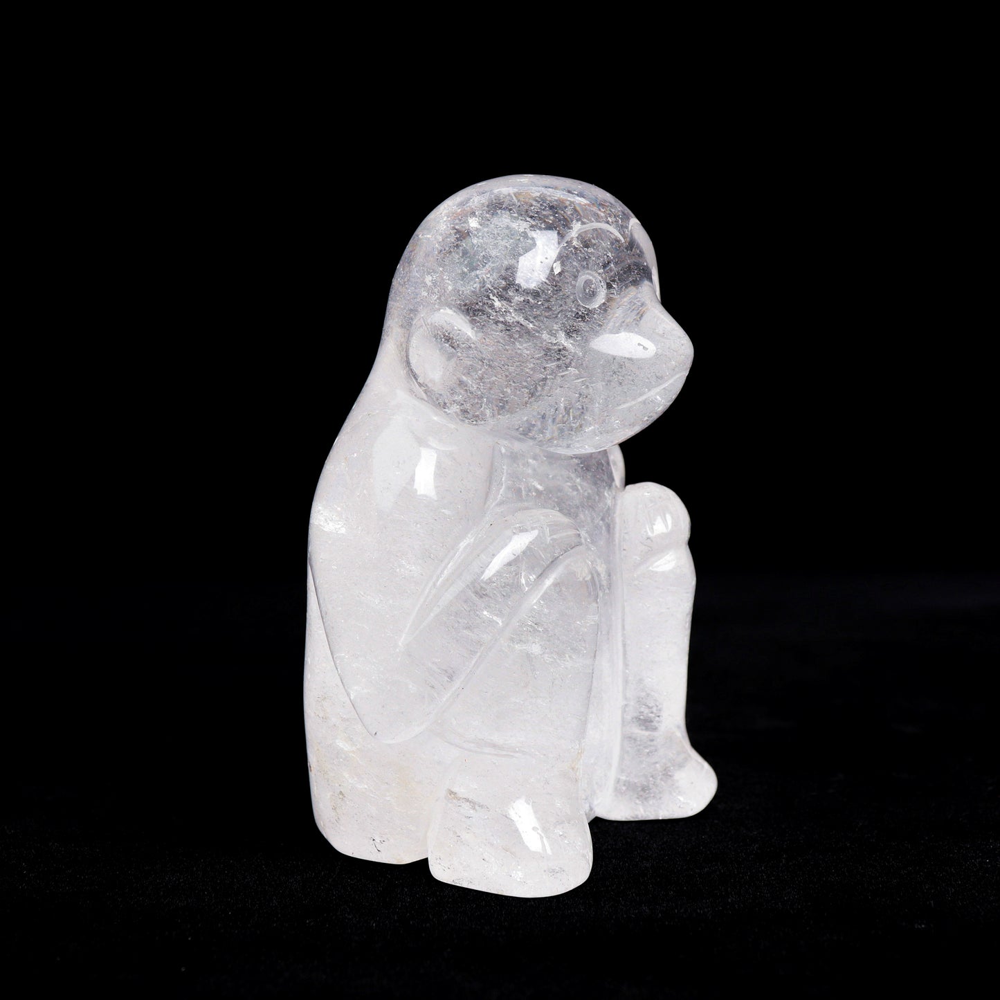 4.5" Clear Quartz Carved Monkey Figurine Realistic Crystal Healing Quartz Decor