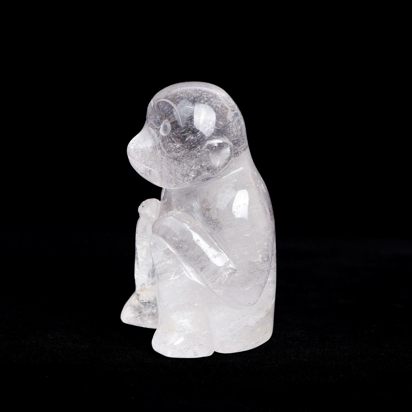 4.5" Clear Quartz Carved Monkey Figurine Realistic Crystal Healing Quartz Decor
