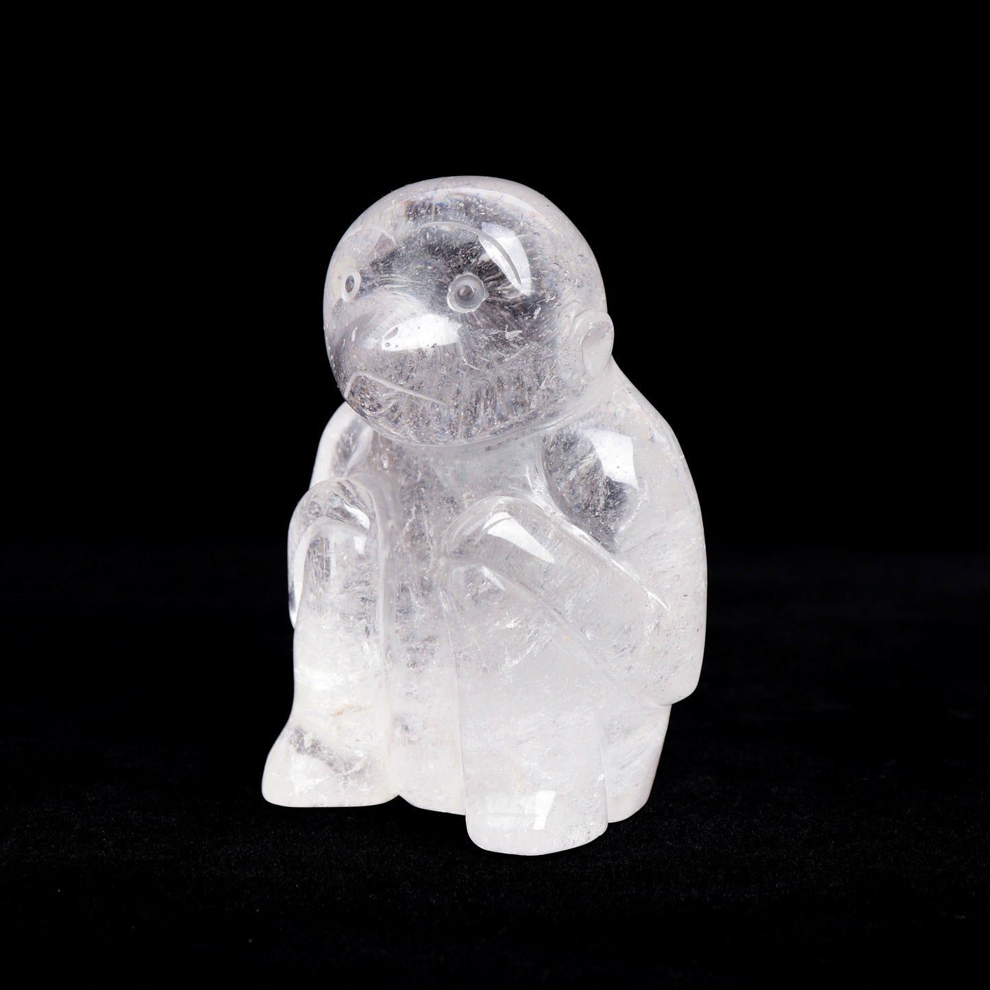 4.5" Clear Quartz Carved Monkey Figurine Realistic Crystal Healing Quartz Decor