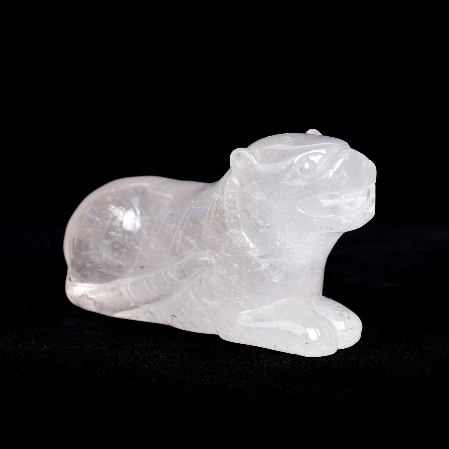 5" Clear Quartz Carved Tiger Statue Realistic Crystal Healing Quartz Decor
