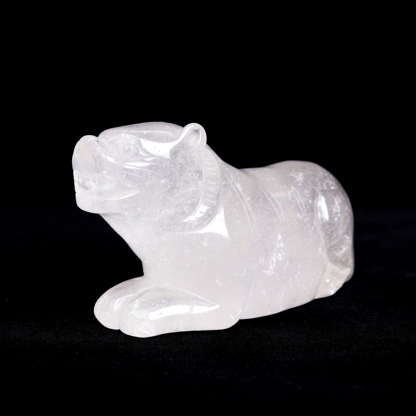 5" Clear Quartz Carved Tiger Statue Realistic Crystal Healing Quartz Decor