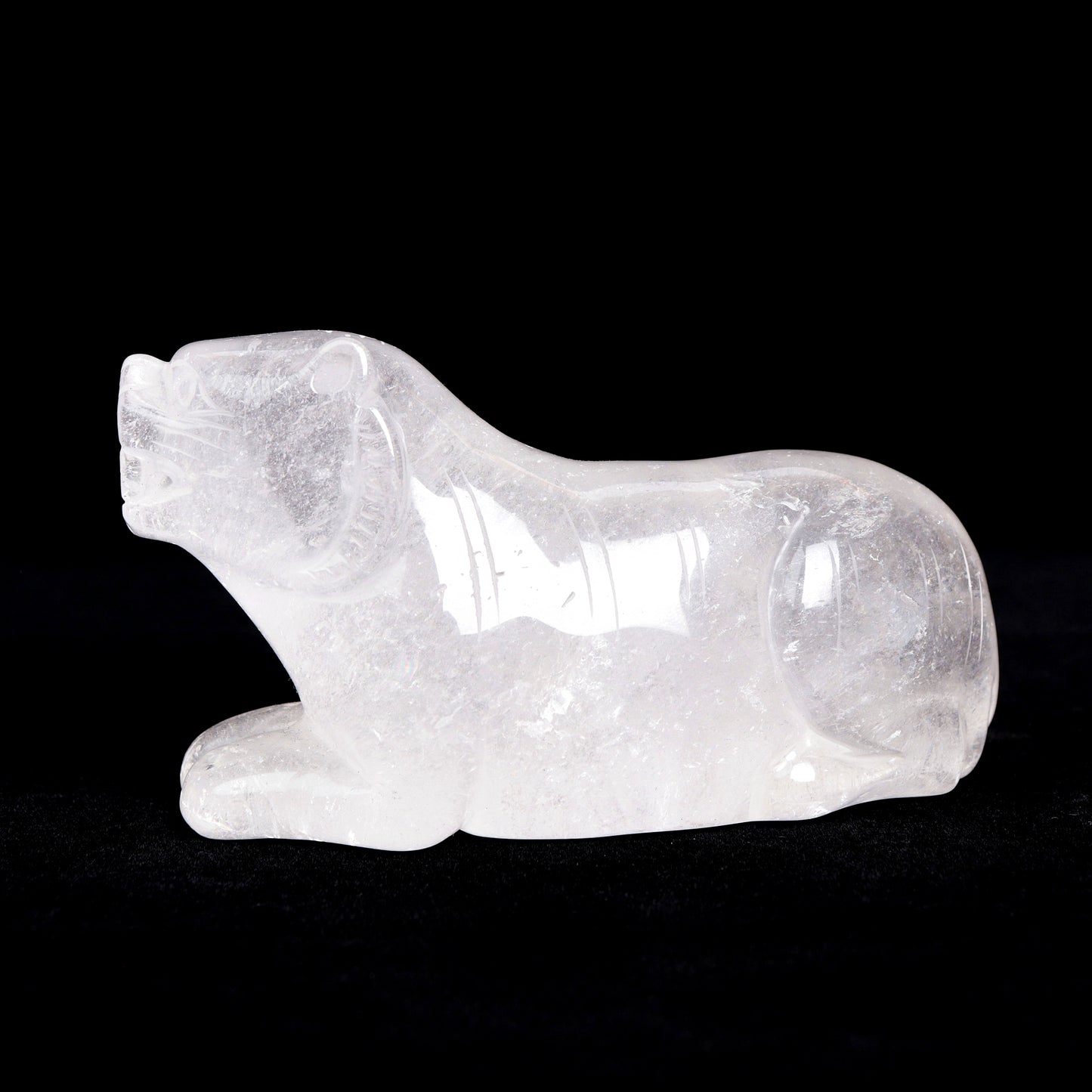 5" Clear Quartz Carved Tiger Statue Realistic Crystal Healing Quartz Decor