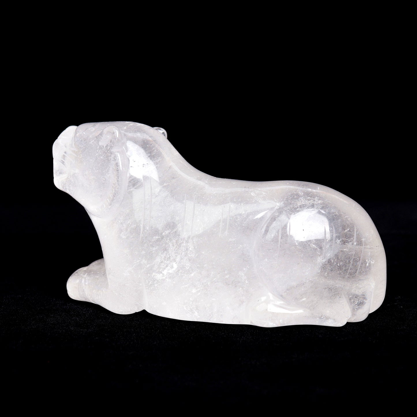 5" Clear Quartz Carved Tiger Statue Realistic Crystal Healing Quartz Decor