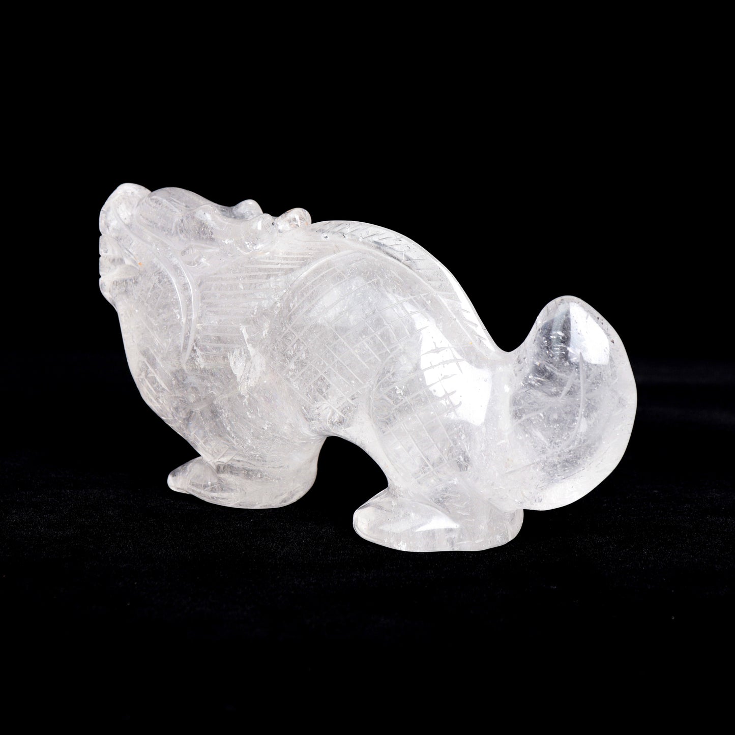 6.5" Clear Quartz Carved Dragon Figurine Realistic Crystal Healing Quartz Decor