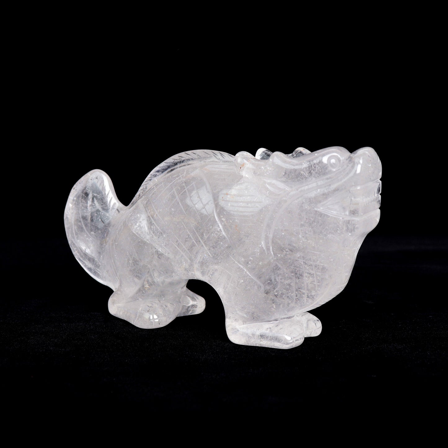 6.5" Clear Quartz Carved Dragon Figurine Realistic Crystal Healing Quartz Decor