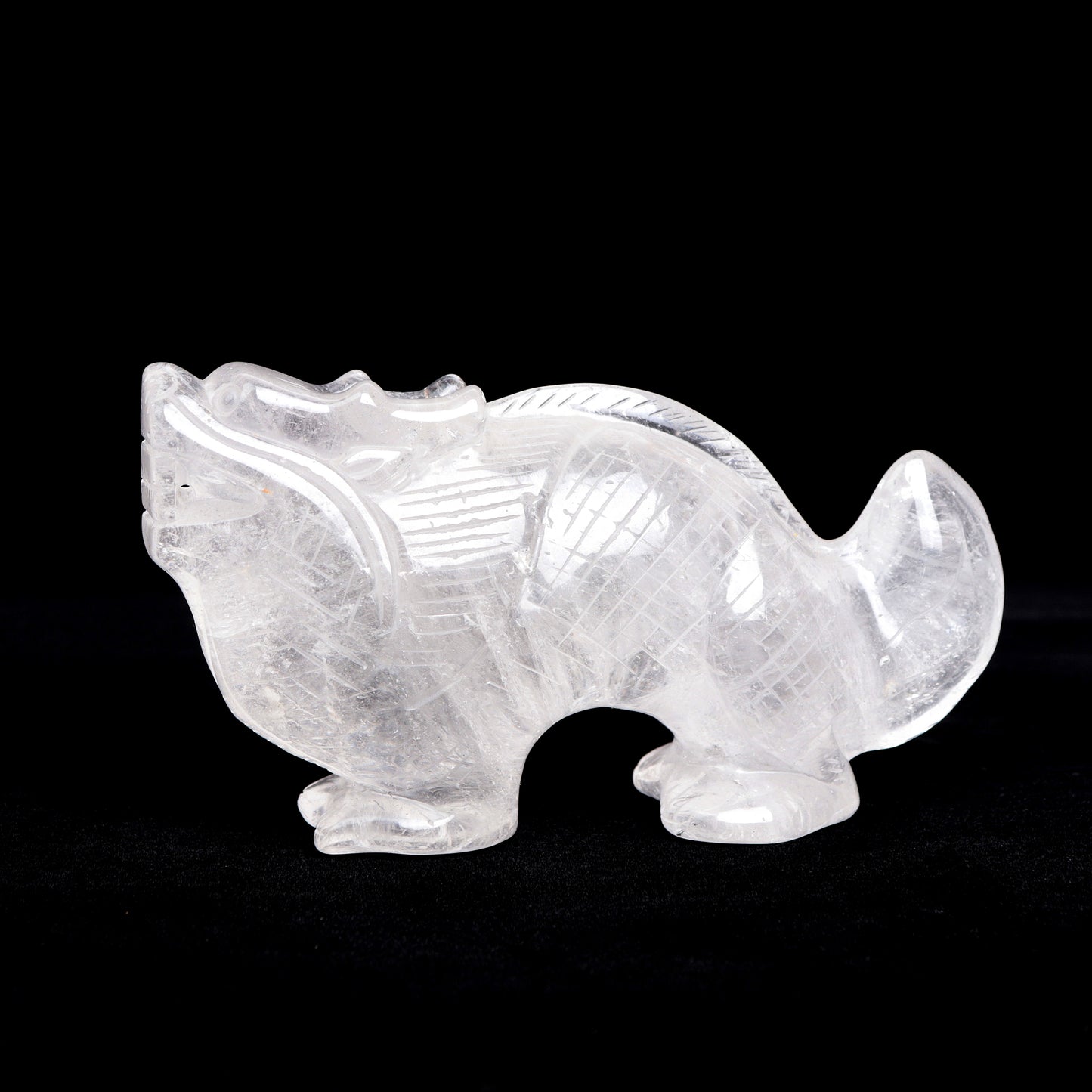 6.5" Clear Quartz Carved Dragon Figurine Realistic Crystal Healing Quartz Decor