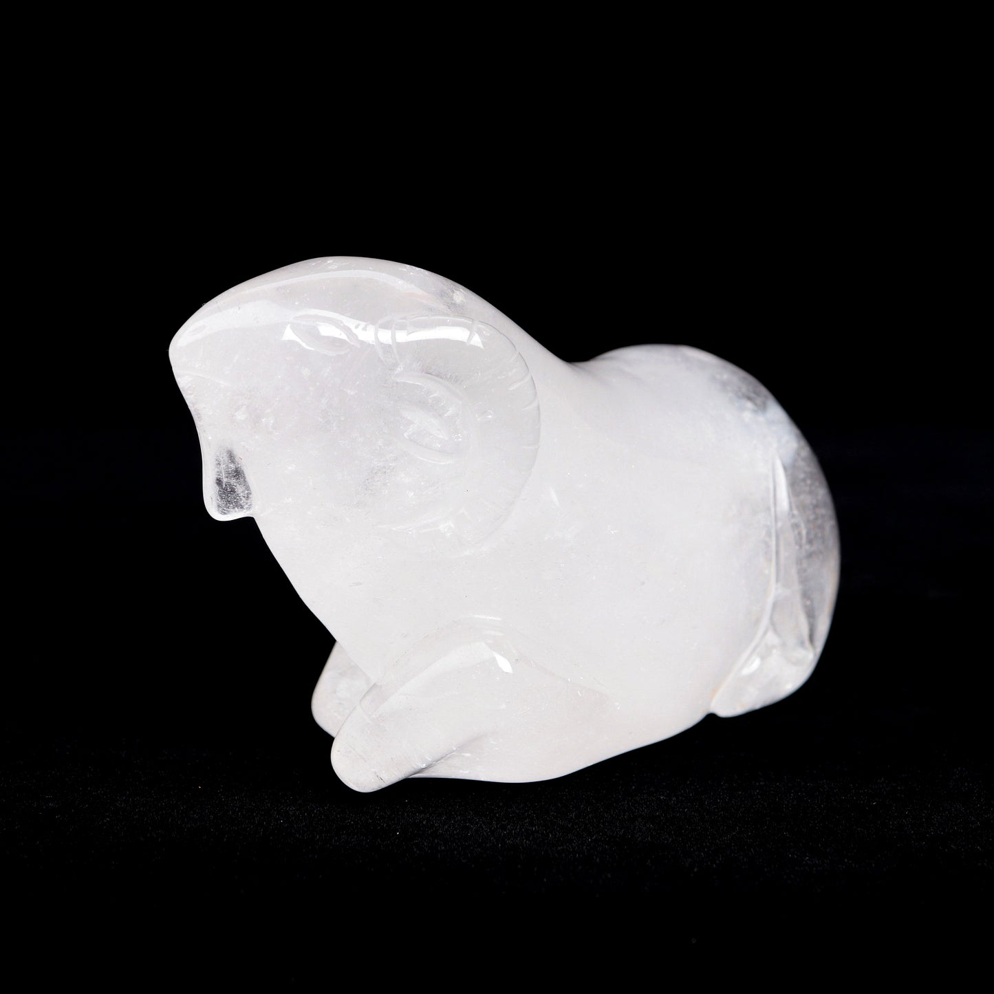 5" Clear Quartz Carved Goat Ram Statue Realistic Crystal Healing Quartz Decor