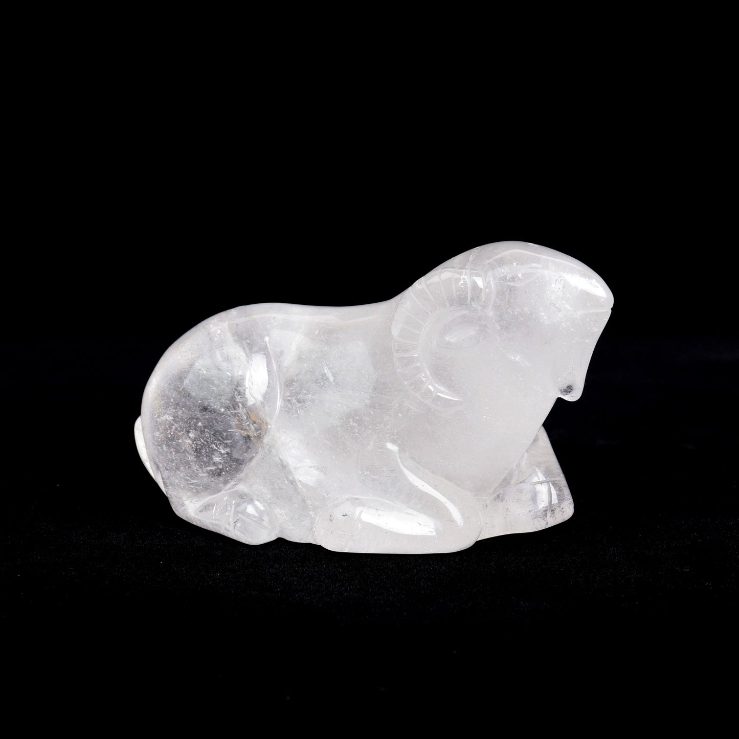 5" Clear Quartz Carved Goat Ram Statue Realistic Crystal Healing Quartz Decor