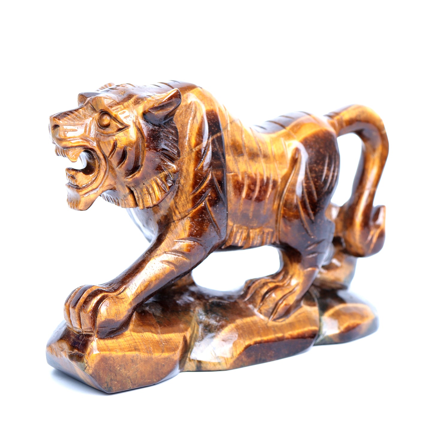 6.5" Tigers Eyes Stone Carved Tiger Sculpture Realistic Crystal Healing Quartz Decor