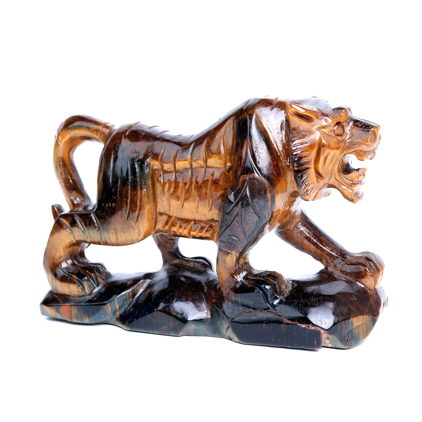 6.5" Tigers Eyes Stone Carved Tiger Sculpture Realistic Crystal Healing Quartz Decor