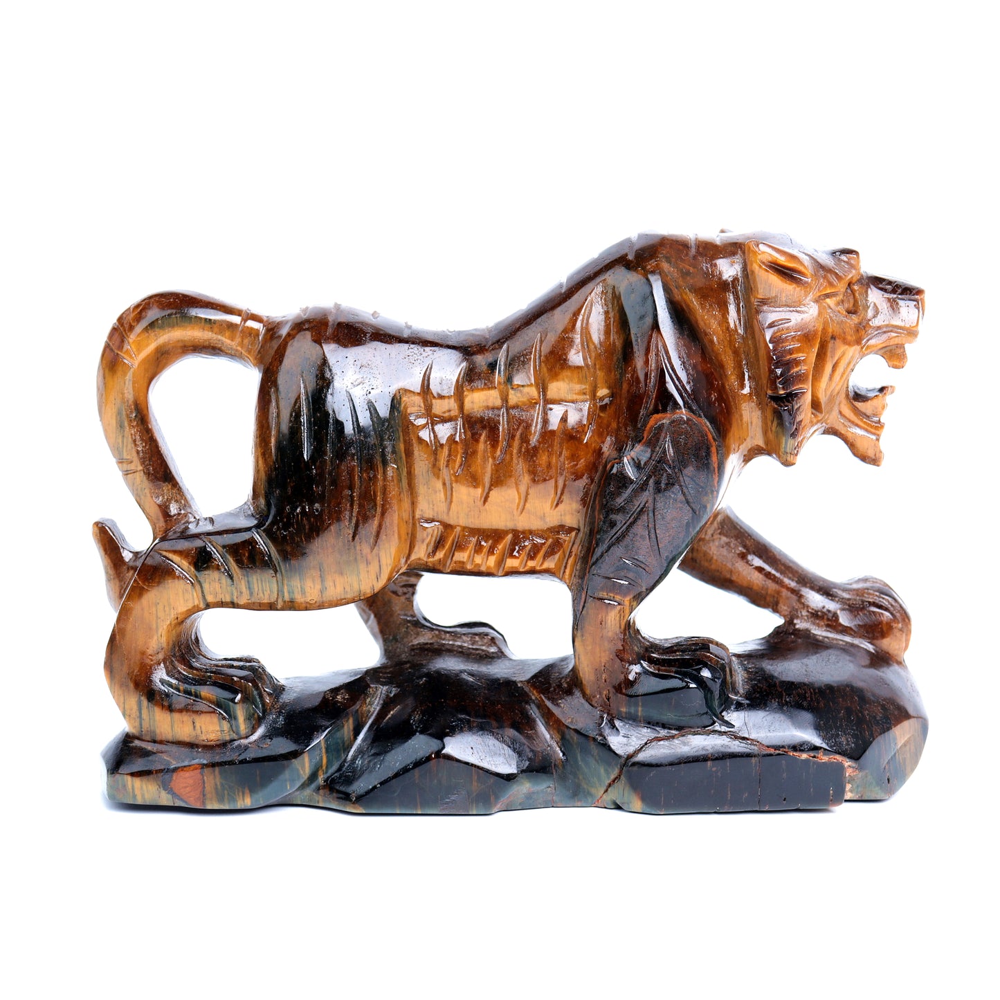 6.5" Tigers Eyes Stone Carved Tiger Sculpture Realistic Crystal Healing Quartz Decor
