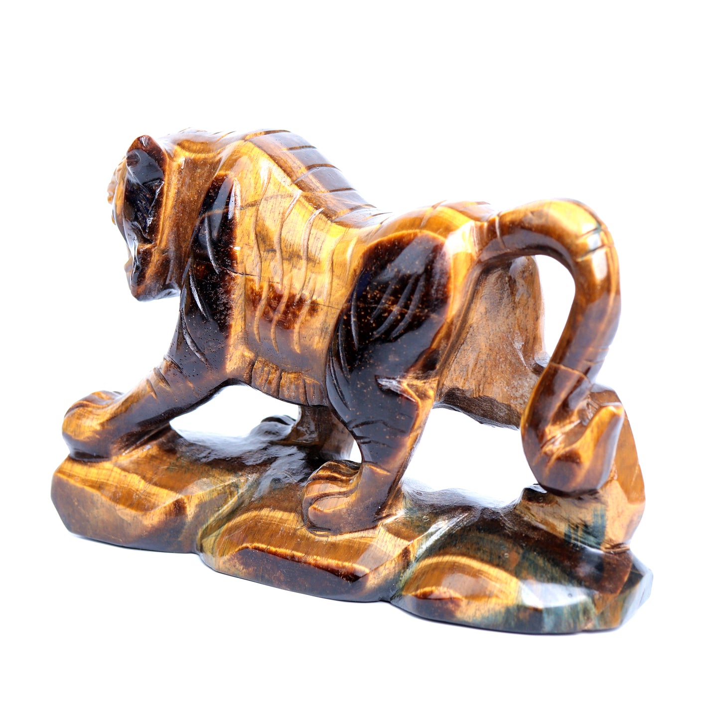 6.5" Tigers Eyes Stone Carved Tiger Sculpture Realistic Crystal Healing Quartz Decor