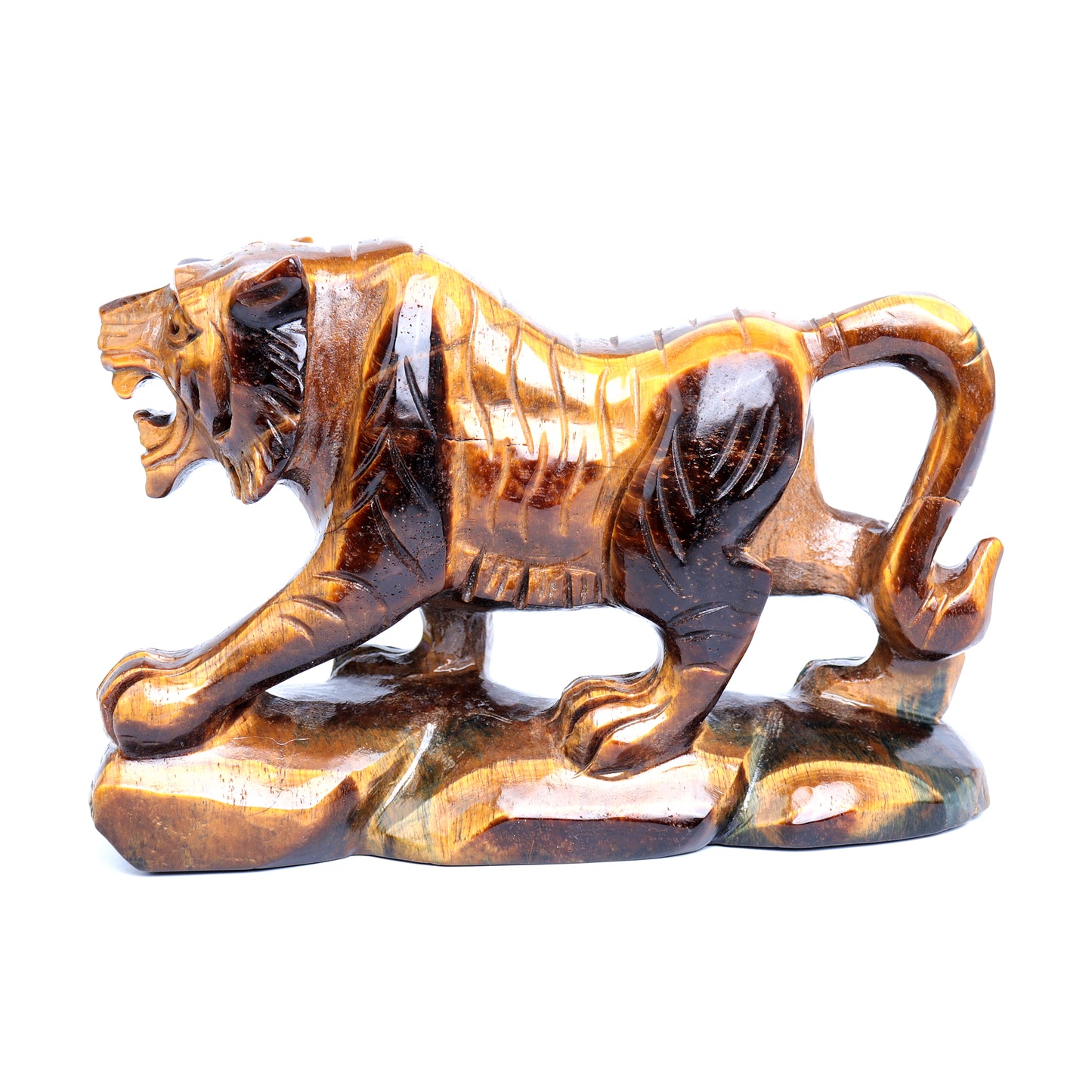 6.5" Tigers Eyes Stone Carved Tiger Sculpture Realistic Crystal Healing Quartz Decor