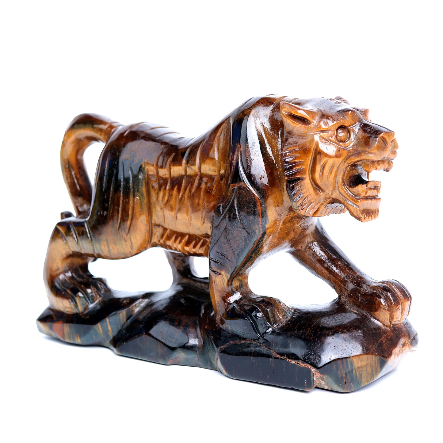 6.5" Tigers Eyes Stone Carved Tiger Sculpture Realistic Crystal Healing Quartz Decor
