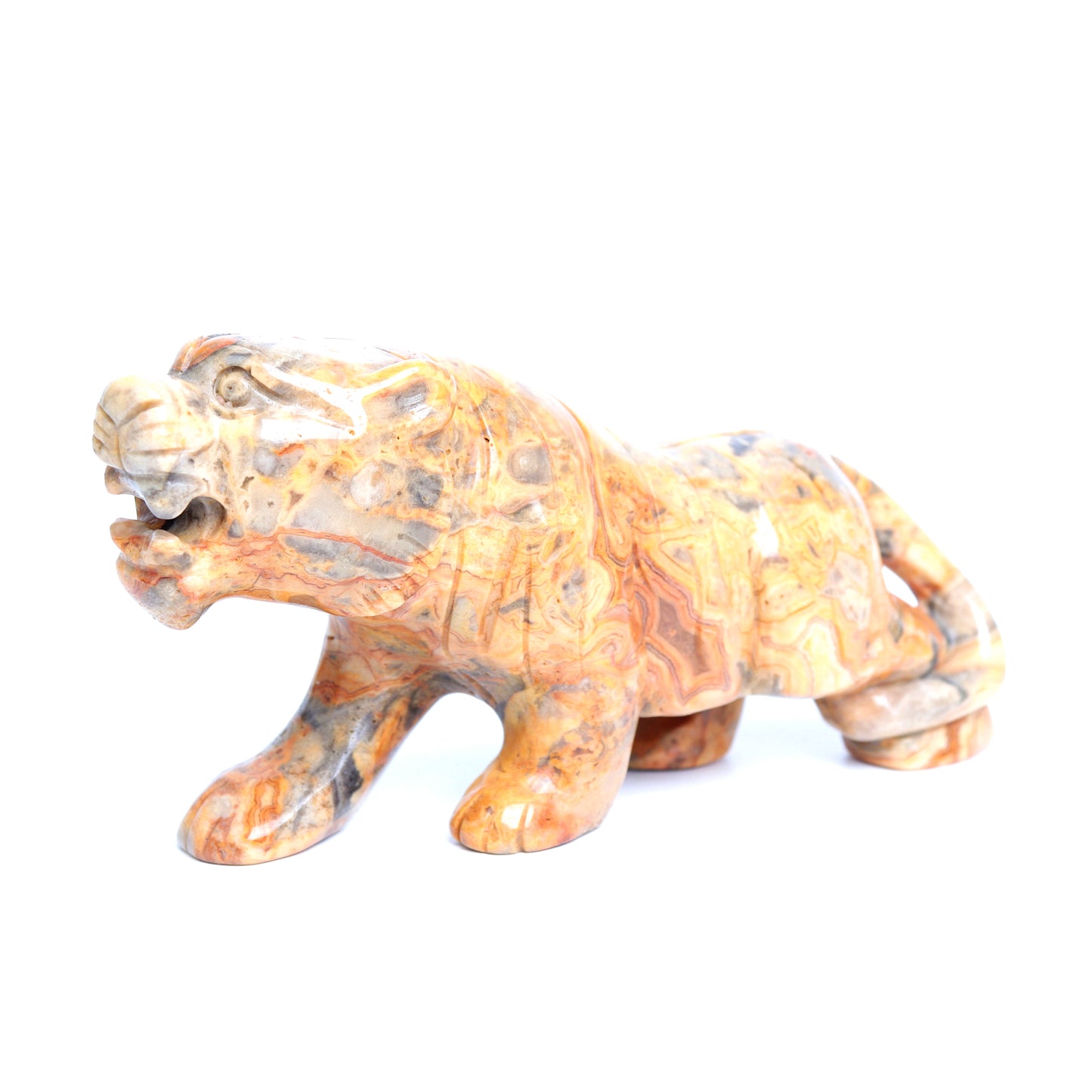 5.5" Crazy Lace Agate Crystal Tiger Figurine Realistic Healing Quartz Decor