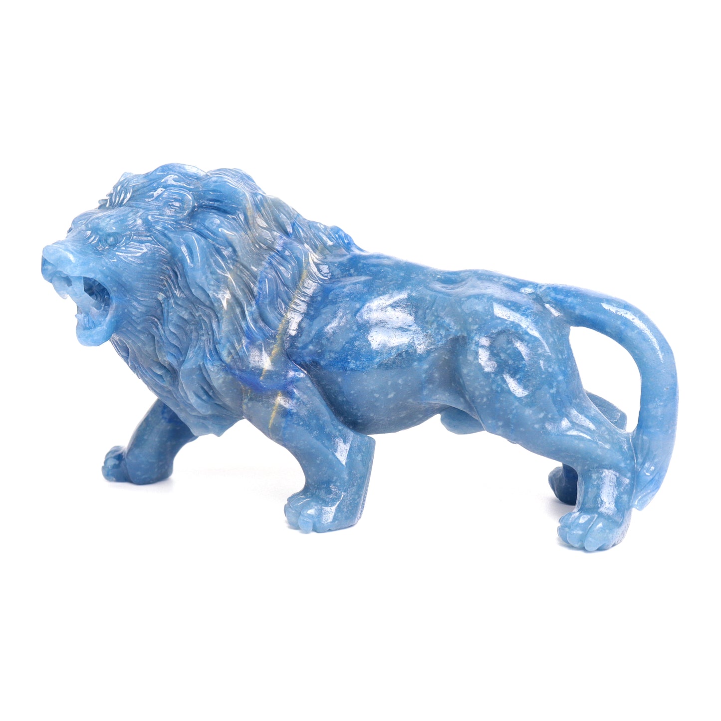 6.5" Blue Aventurine Carved Crystal Lion Figurine Realistic Quartz Decor