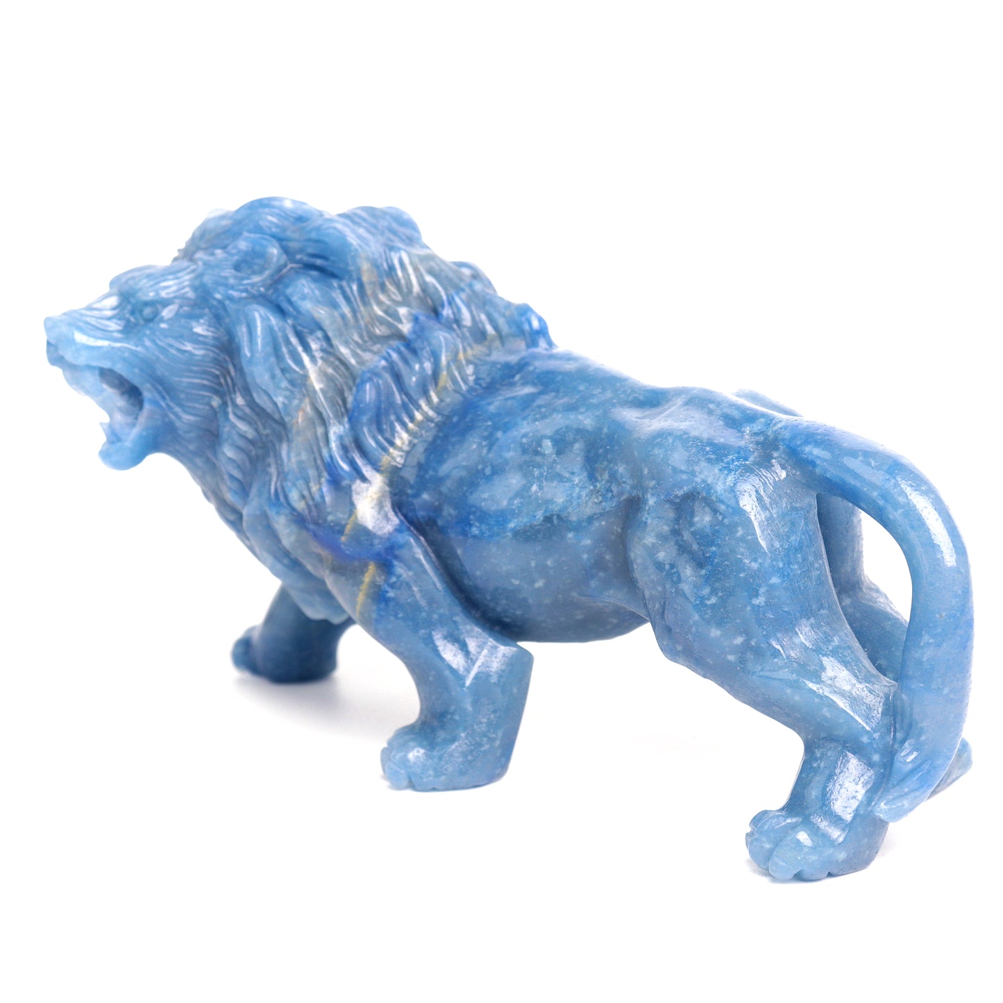 6.5" Blue Aventurine Carved Crystal Lion Figurine Realistic Quartz Decor